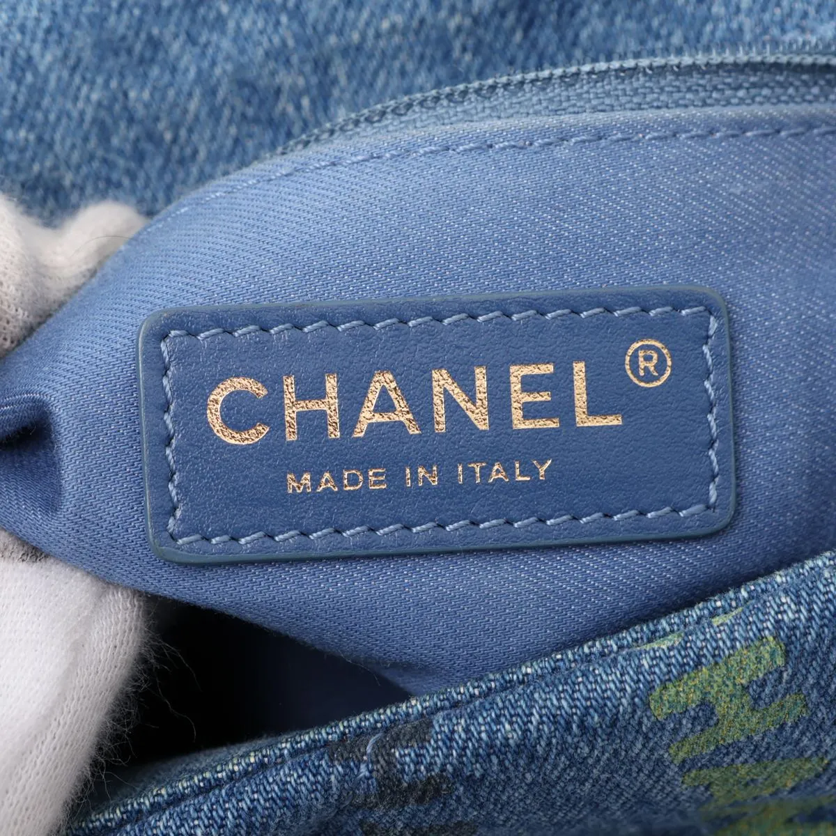 Mini Matelassé Denim x Leather Chain Shoulder Bag, Blue with Gold Hardware, CKL82NH4, Random Plate — view 9
