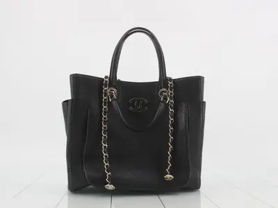 Matelassé Small Shopping Bag, 2-Way, Leather, Black, Serial Number 28, with Sticker