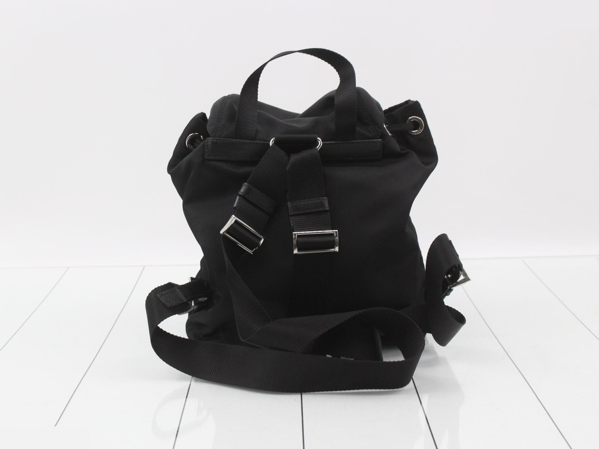 Saffiano leather backpack with triangular logo plate — view 2
