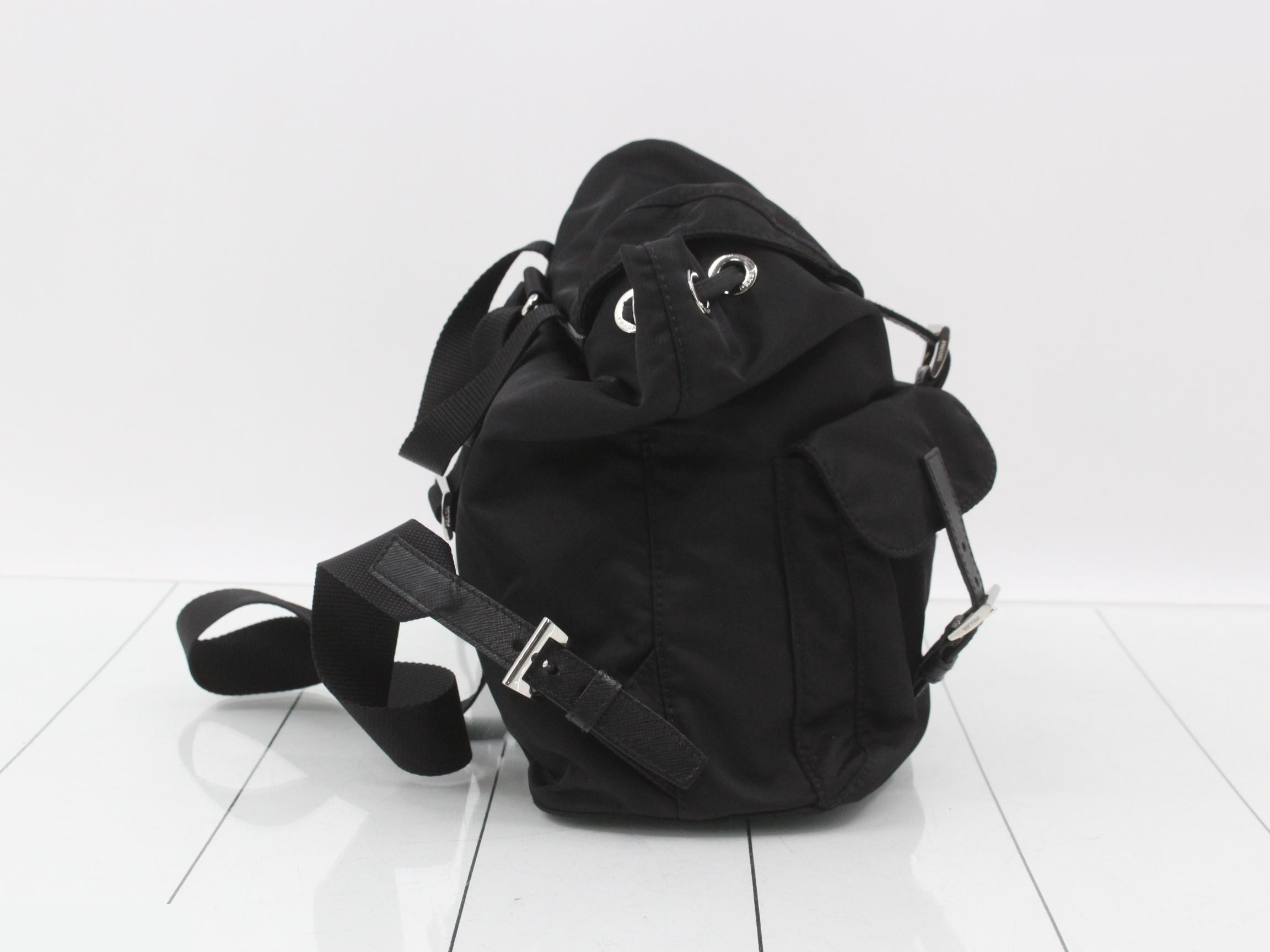 Saffiano leather backpack with triangular logo plate — view 4