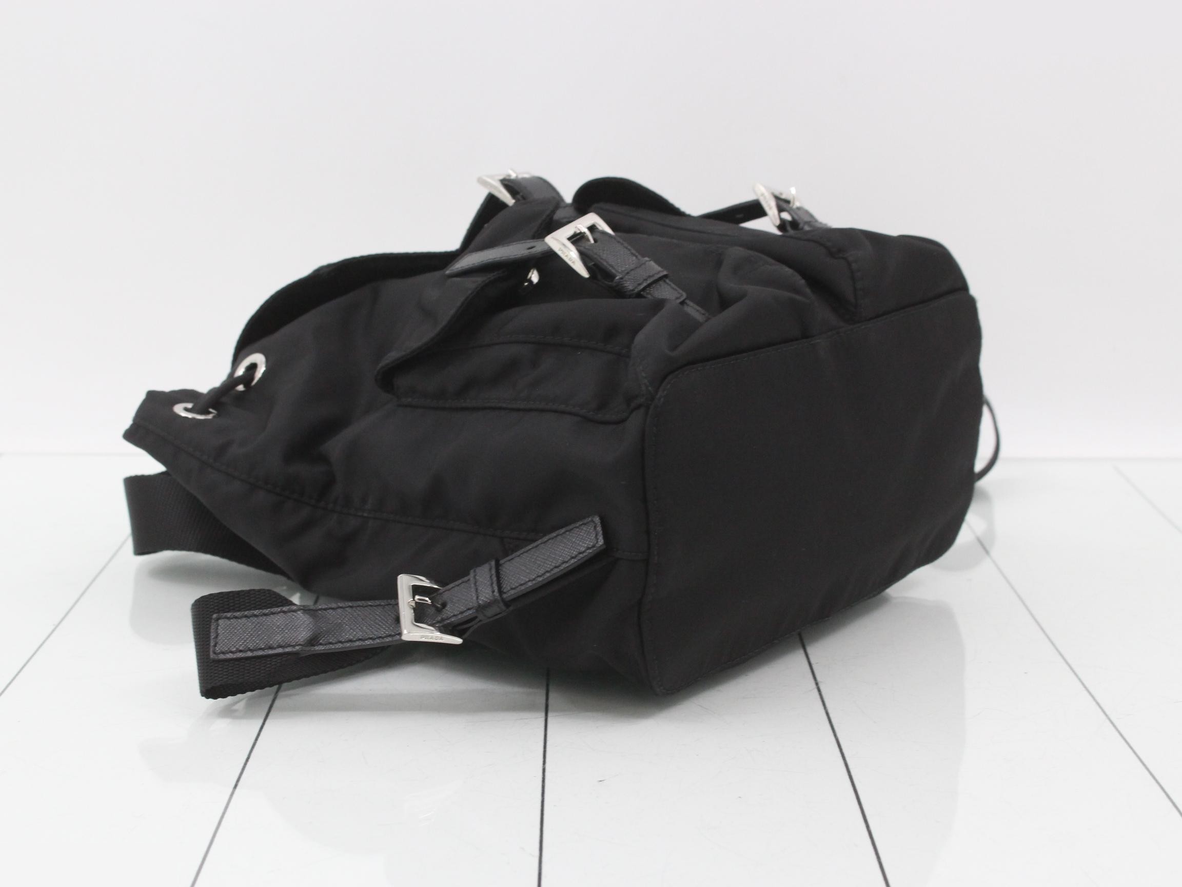Saffiano leather backpack with triangular logo plate — view 5