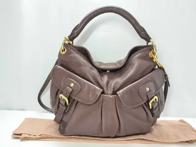 handbag, 2-way leather shoulder bag, brown.