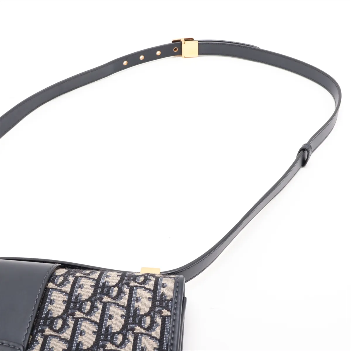 Oblique Canvas x Leather Shoulder Bag, Navy — view 5