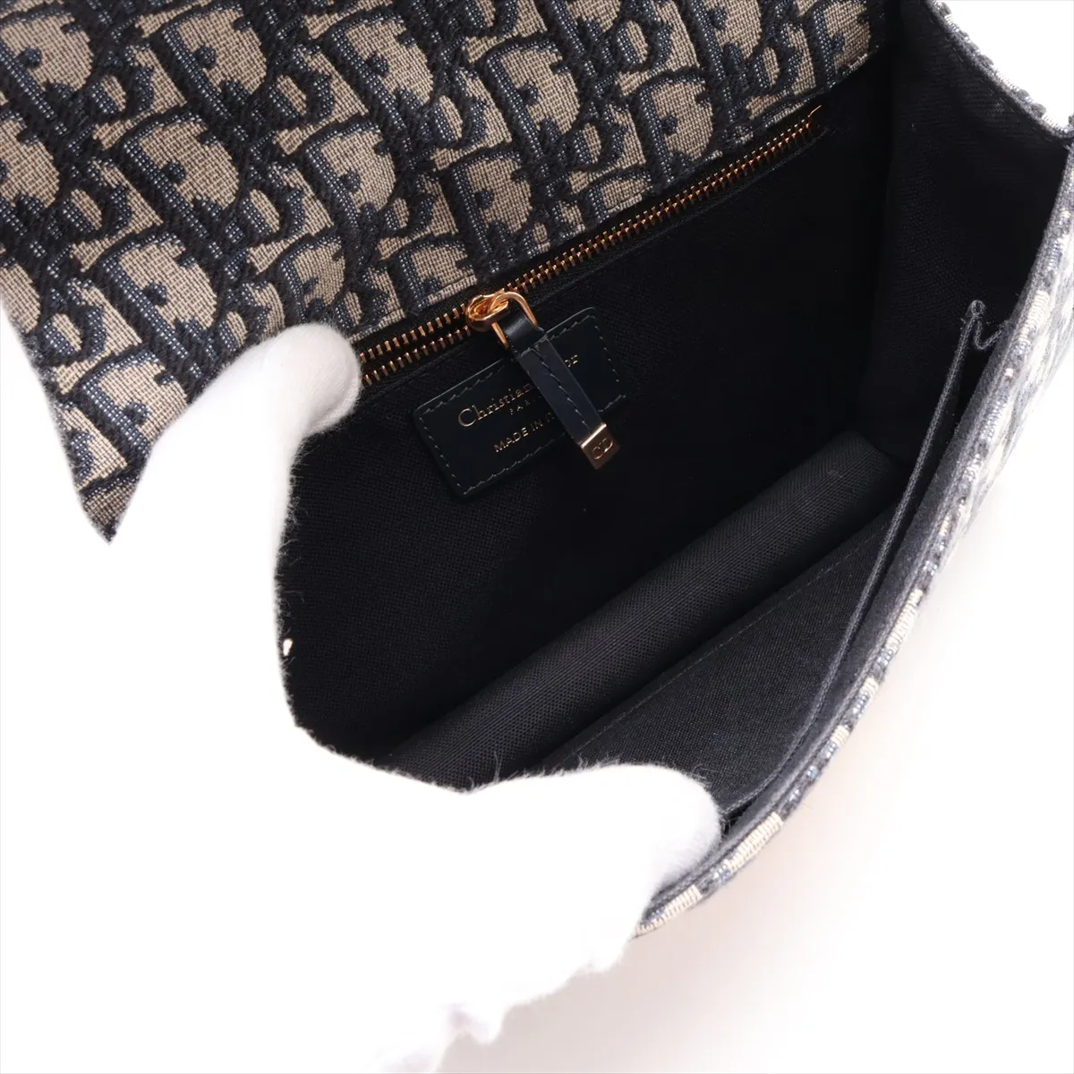 Oblique Canvas x Leather Shoulder Bag, Navy — view 6