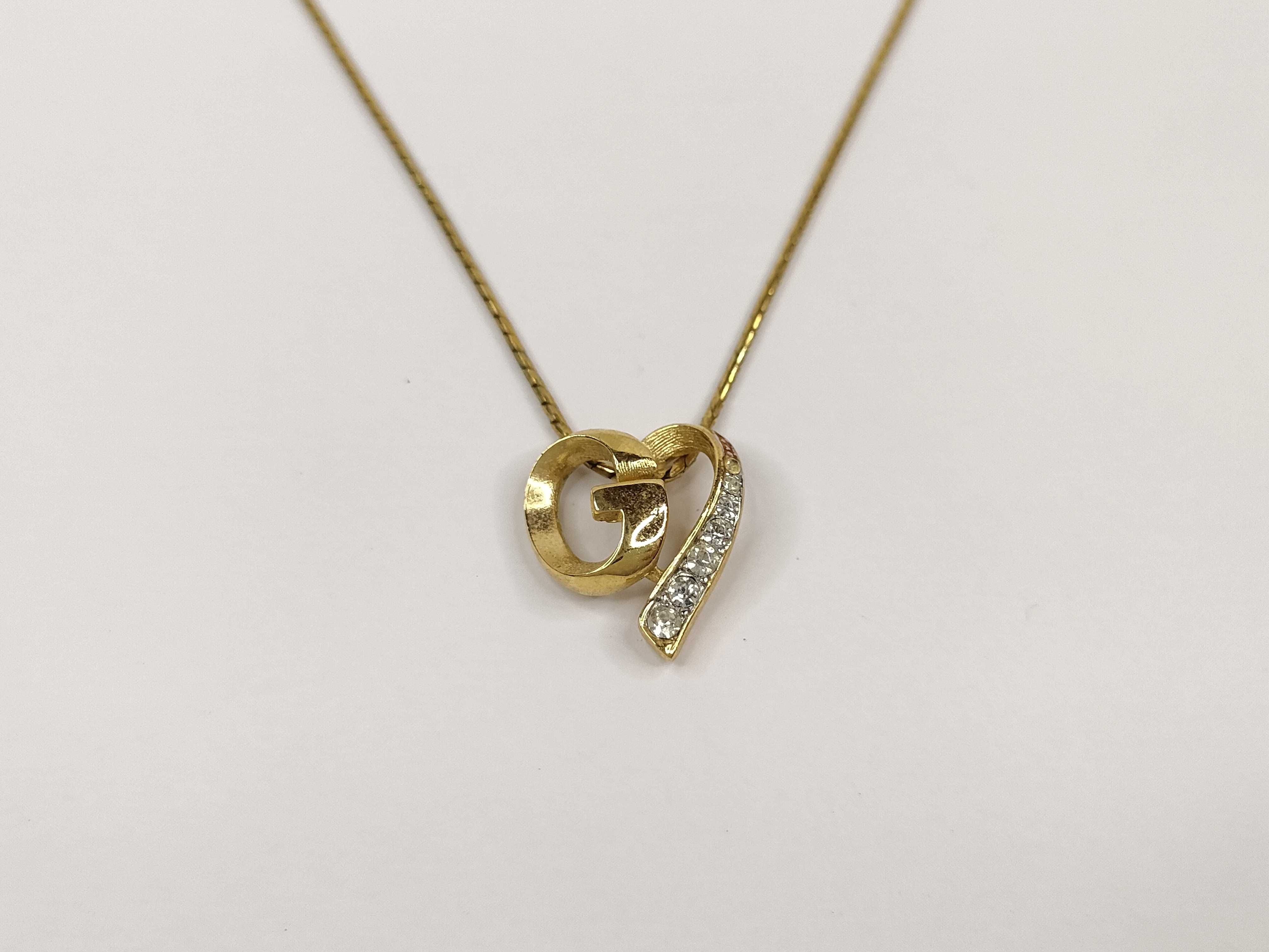 G Logo Heart Rhinestone Gold Tone Pendant Necklace