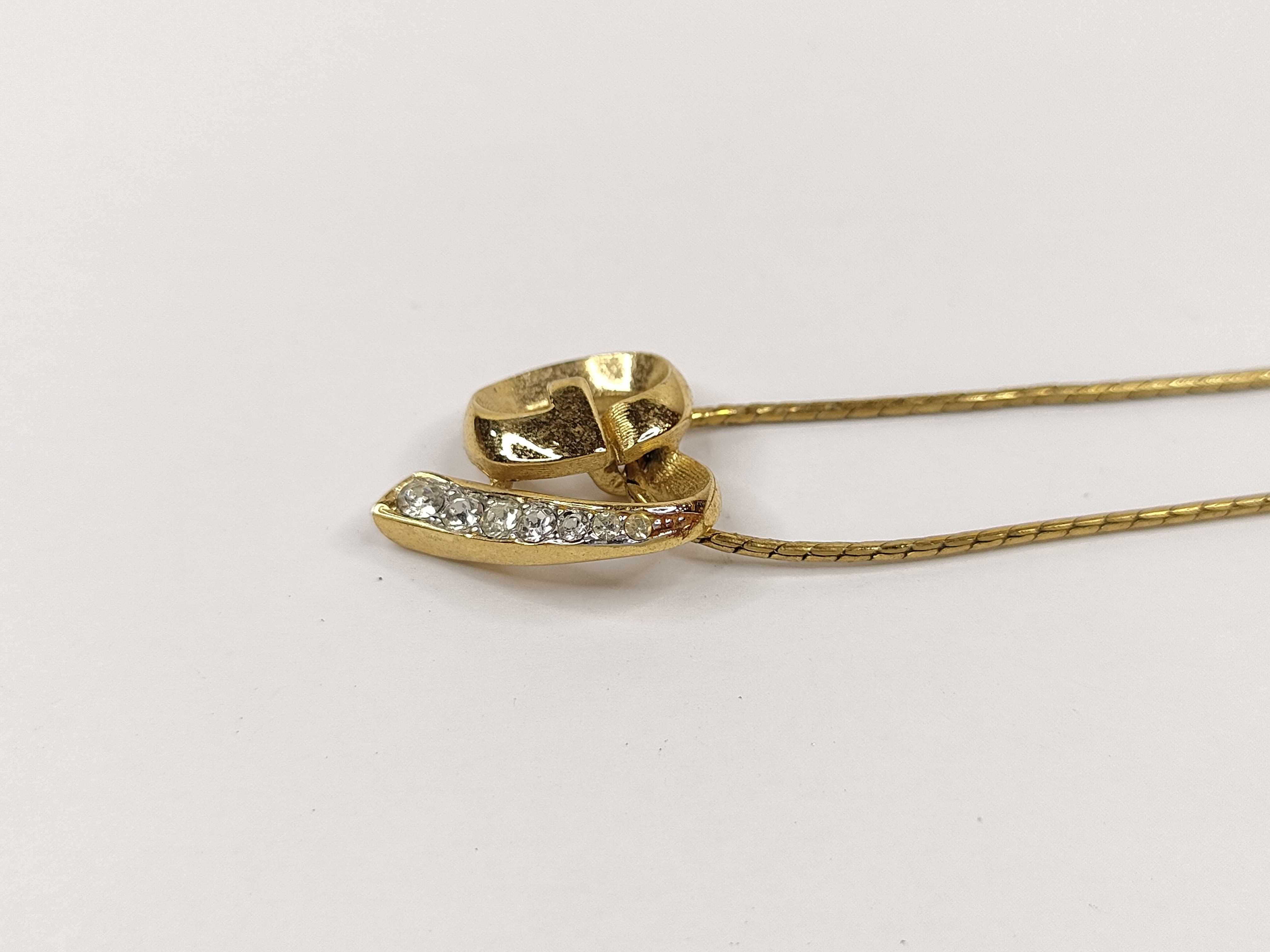 G Logo Heart Rhinestone Gold Tone Pendant Necklace — view 2