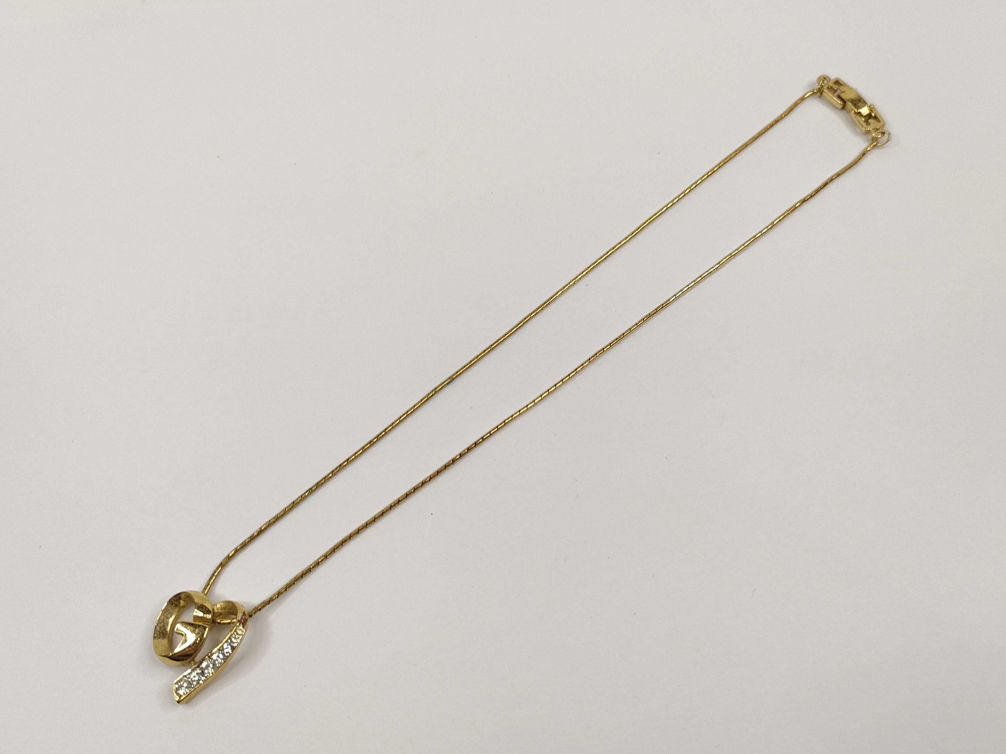 G Logo Heart Rhinestone Gold Tone Pendant Necklace — view 9