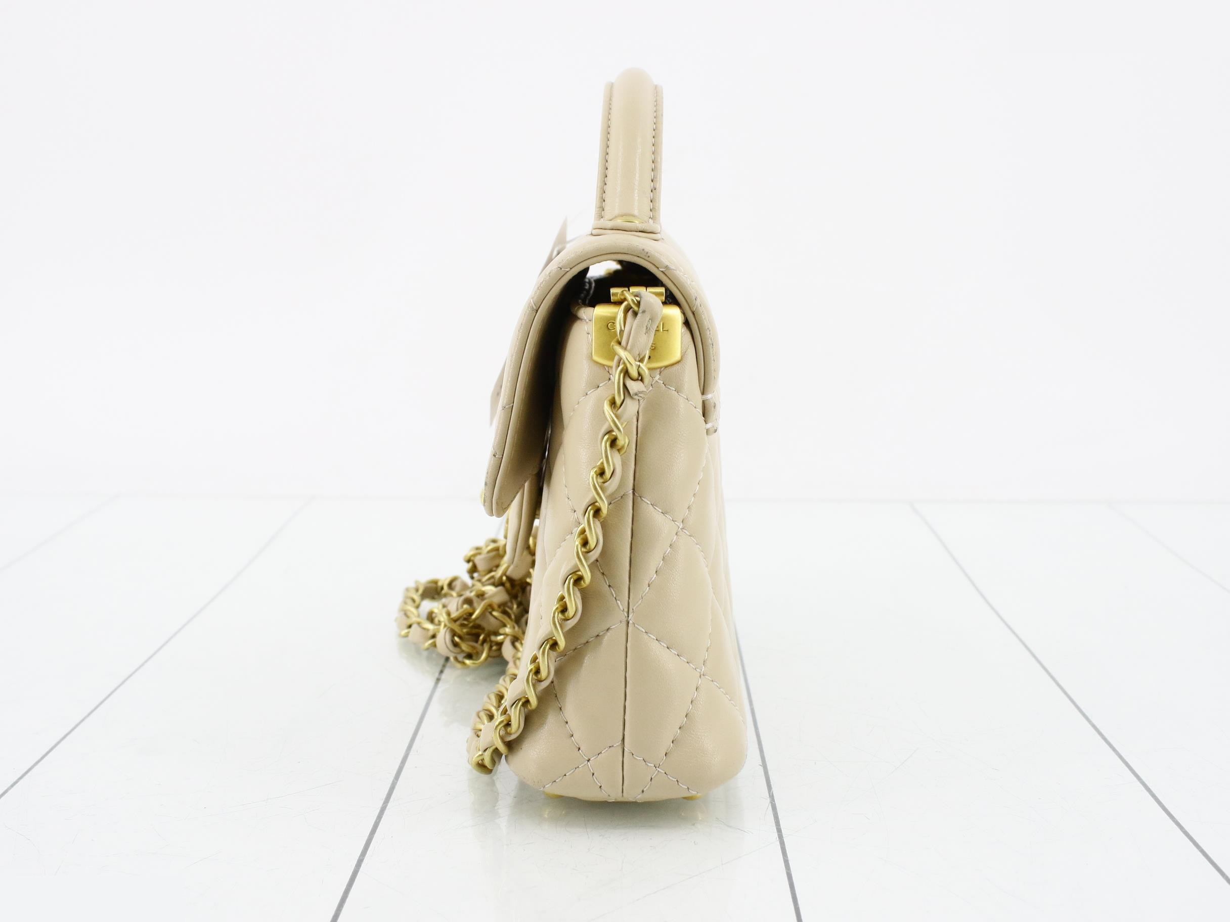 Lambskin Top Handle Chain Shoulder Bag IC — view 3