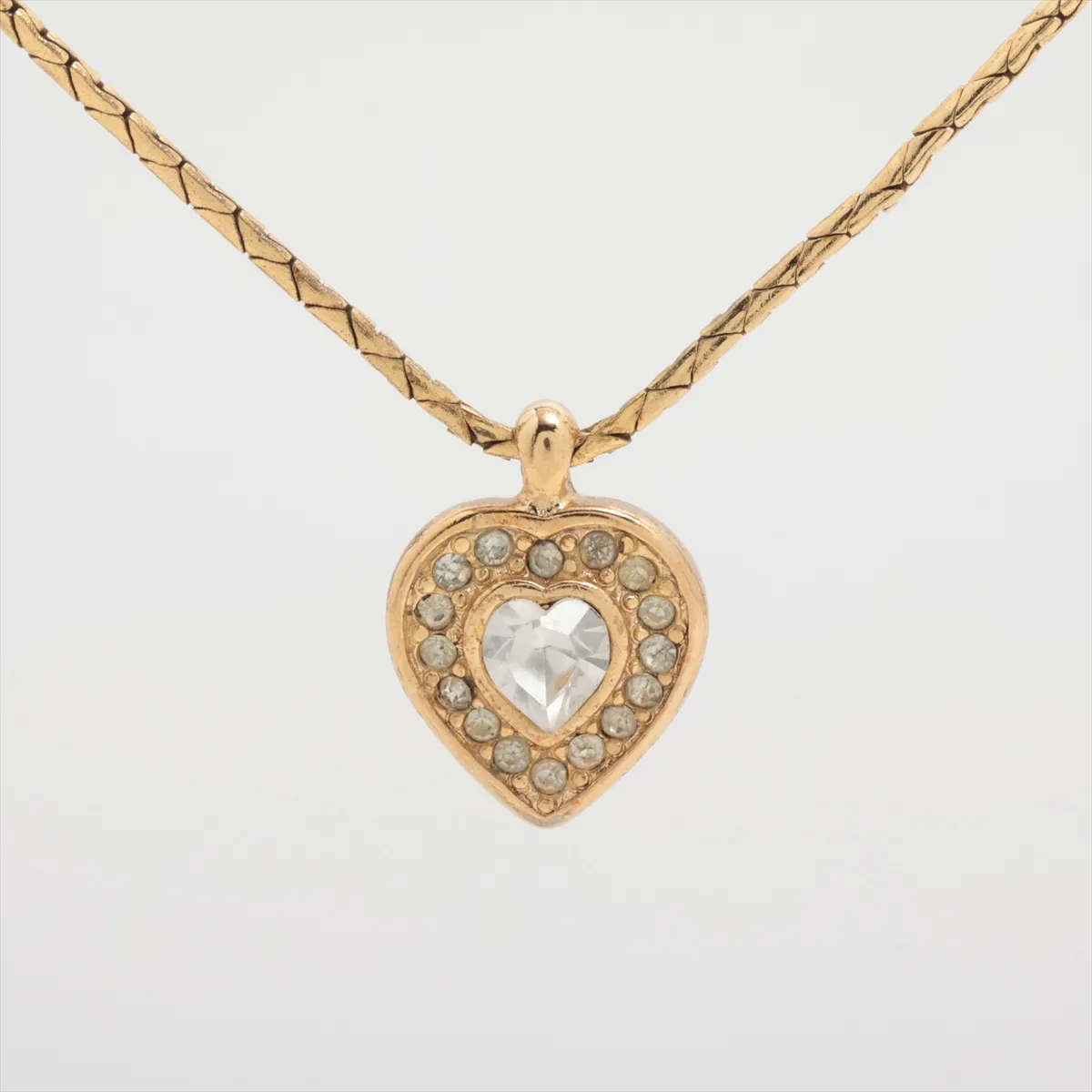 Heart Necklace, GP x Rhinestone, Gold,