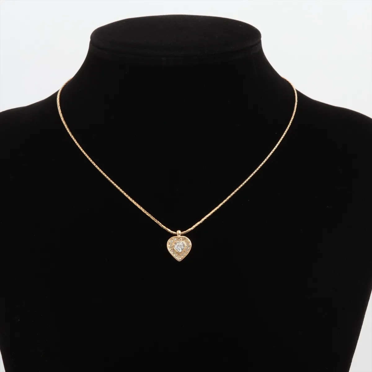 Heart Necklace, GP x Rhinestone, Gold, — view 5