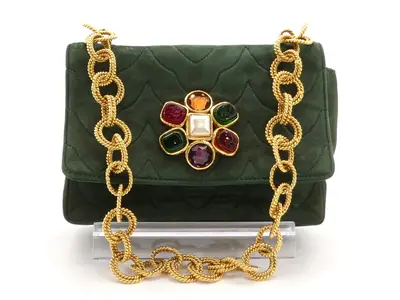 Gripoix Suede Chain Shoulder Bag