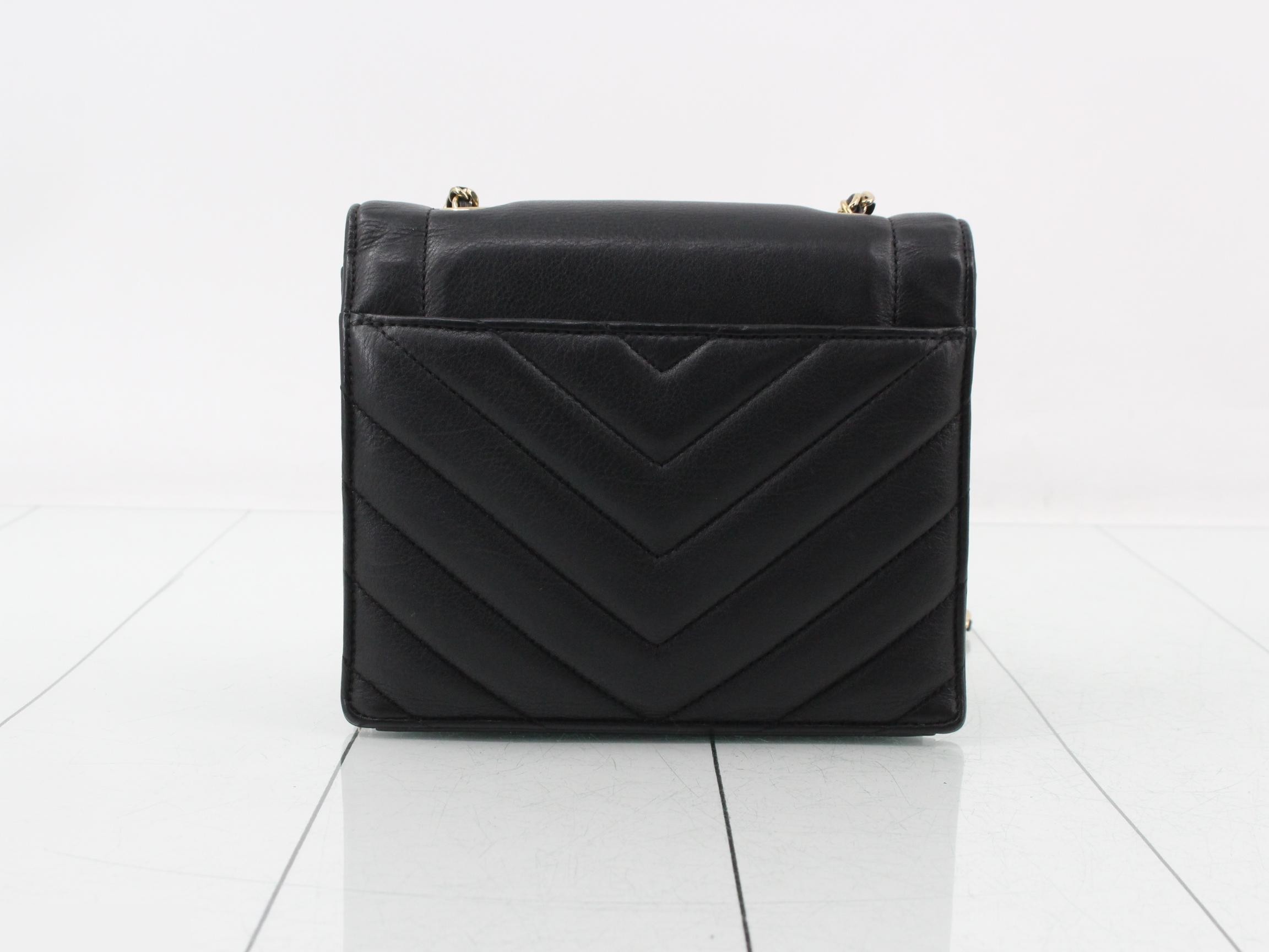 Leather, lambskin, V-stitch, chain shoulder bag, black — view 2
