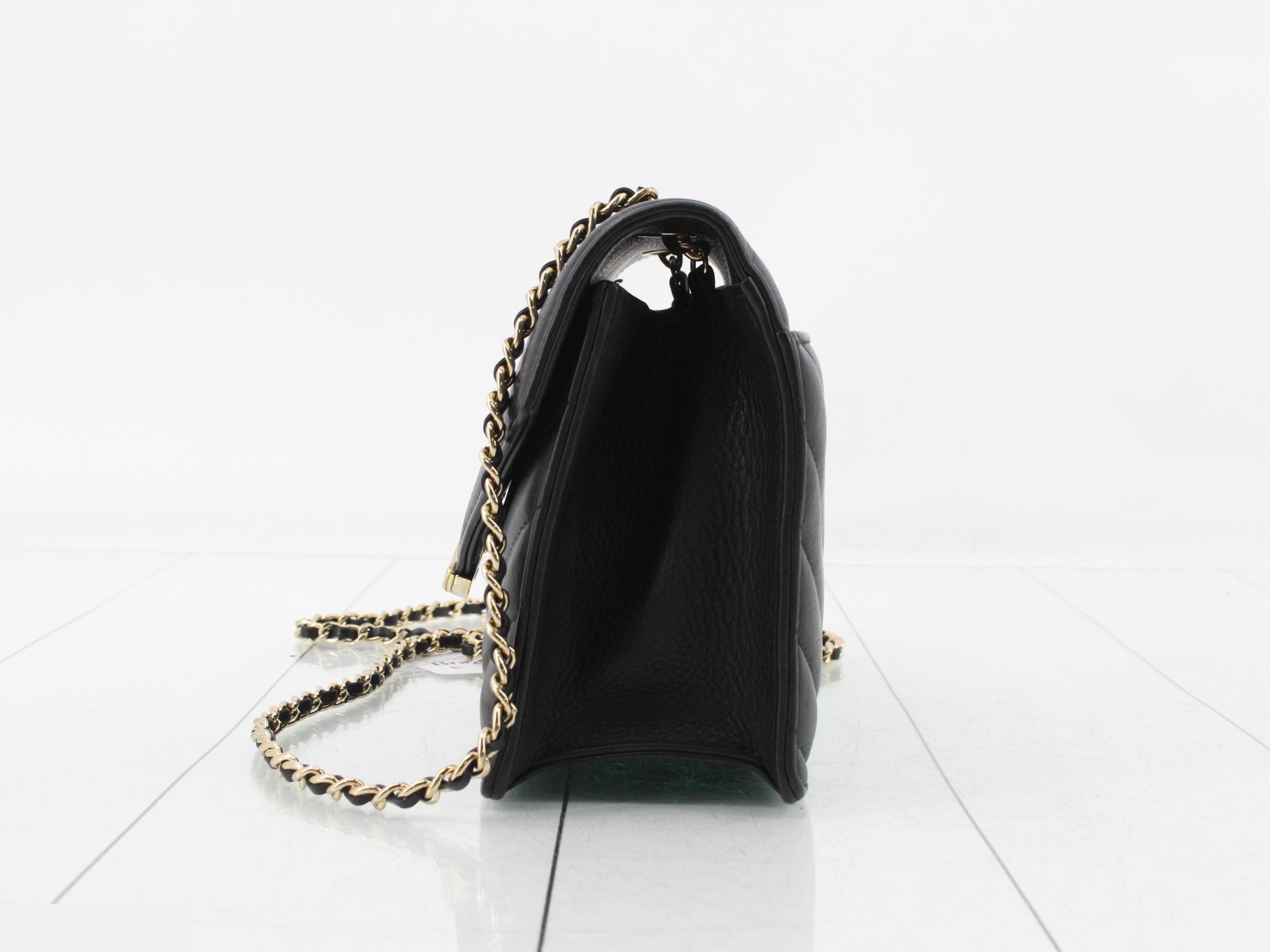Leather, lambskin, V-stitch, chain shoulder bag, black — view 3