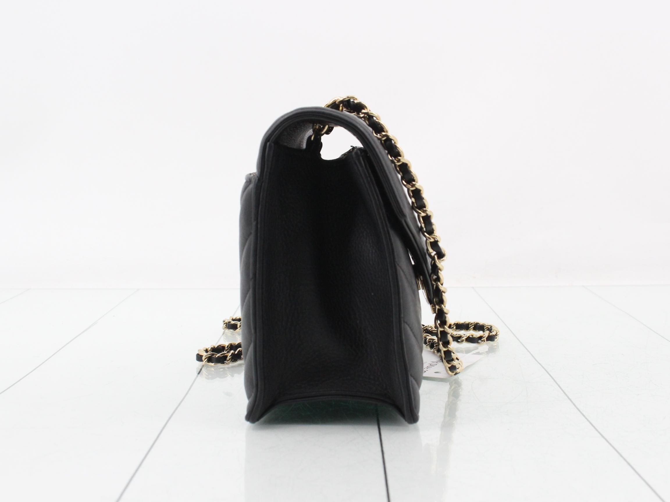 Leather, lambskin, V-stitch, chain shoulder bag, black — view 4