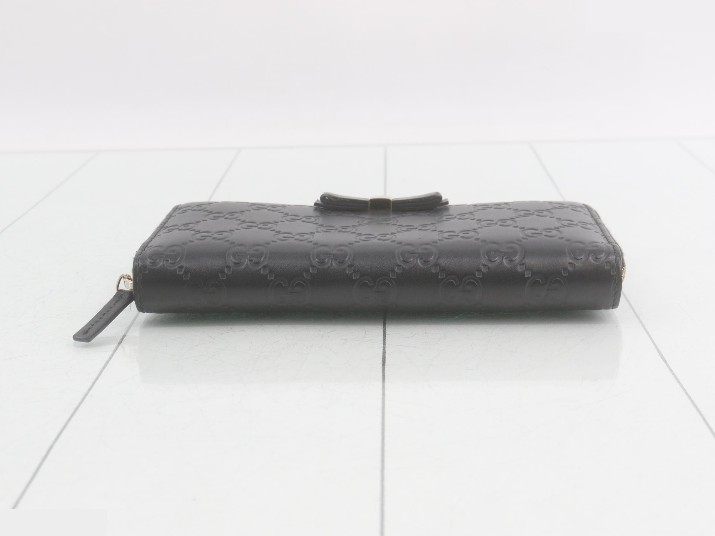 Guccissima Ribbon Leather Round Zip Long Wallet, Black — view 3