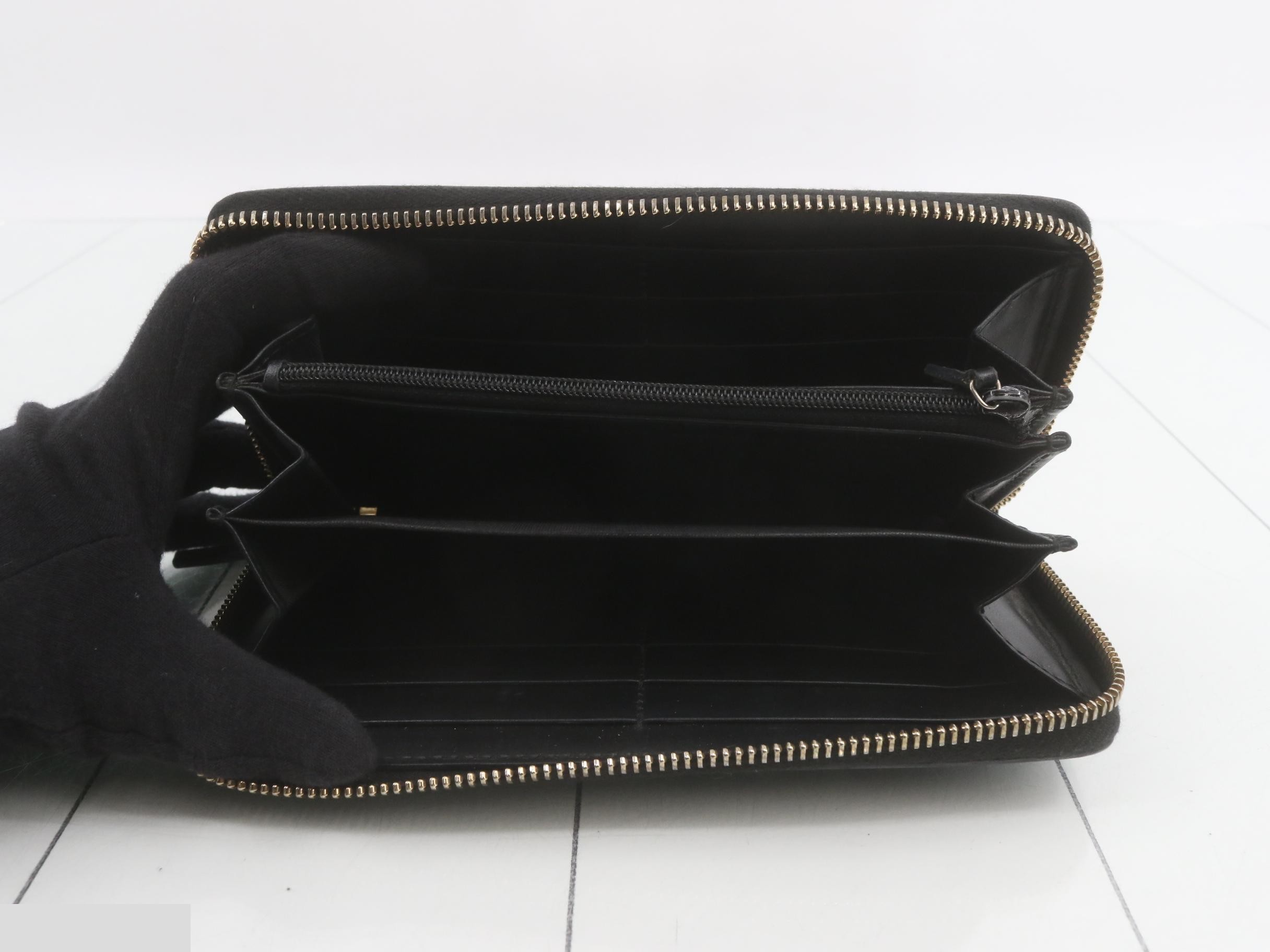 Guccissima Ribbon Leather Round Zip Long Wallet, Black — view 4