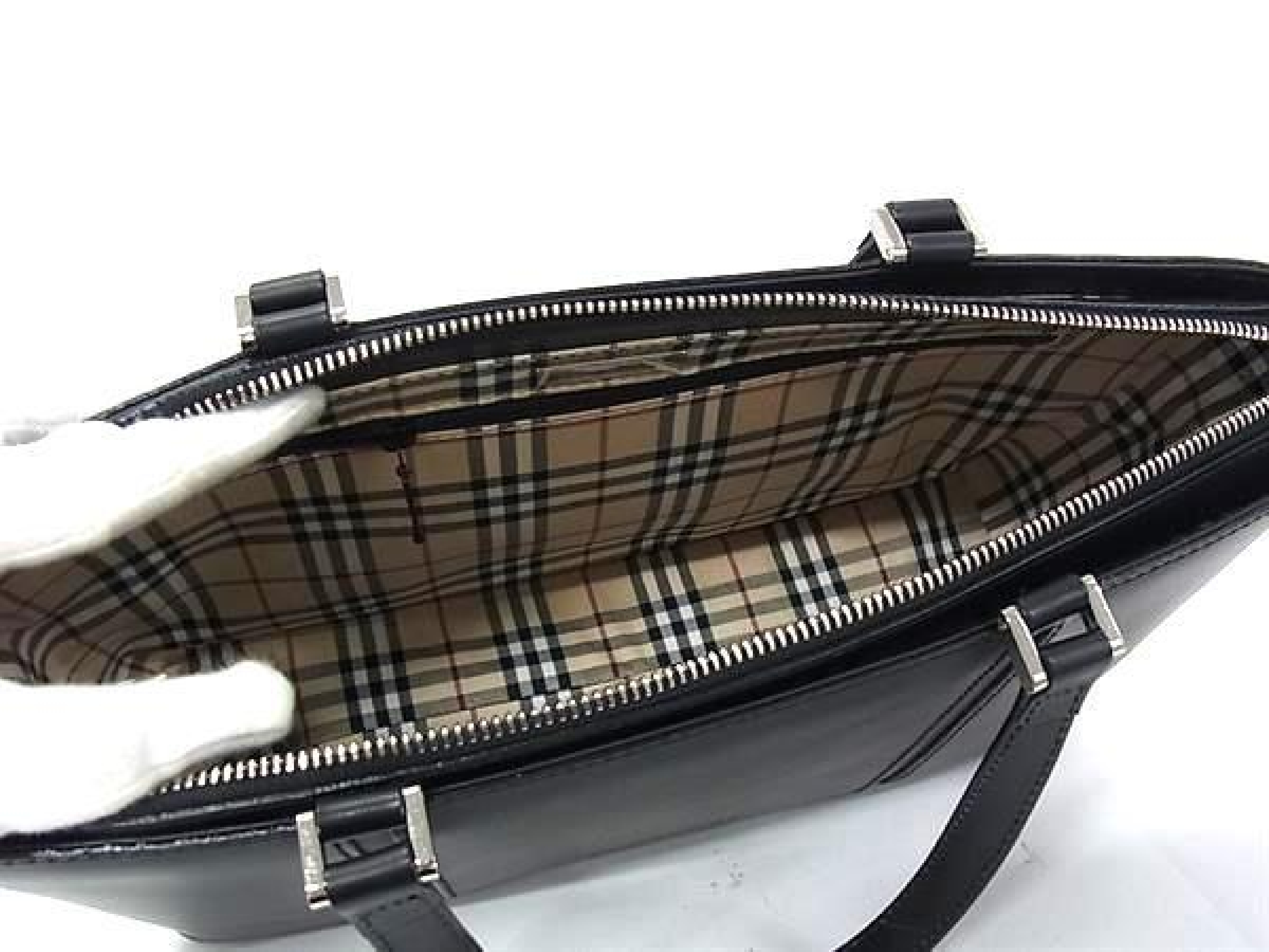 Leather Nova Check Interior Tote Bag for Women, Black, FY3331 Handbag — view 5