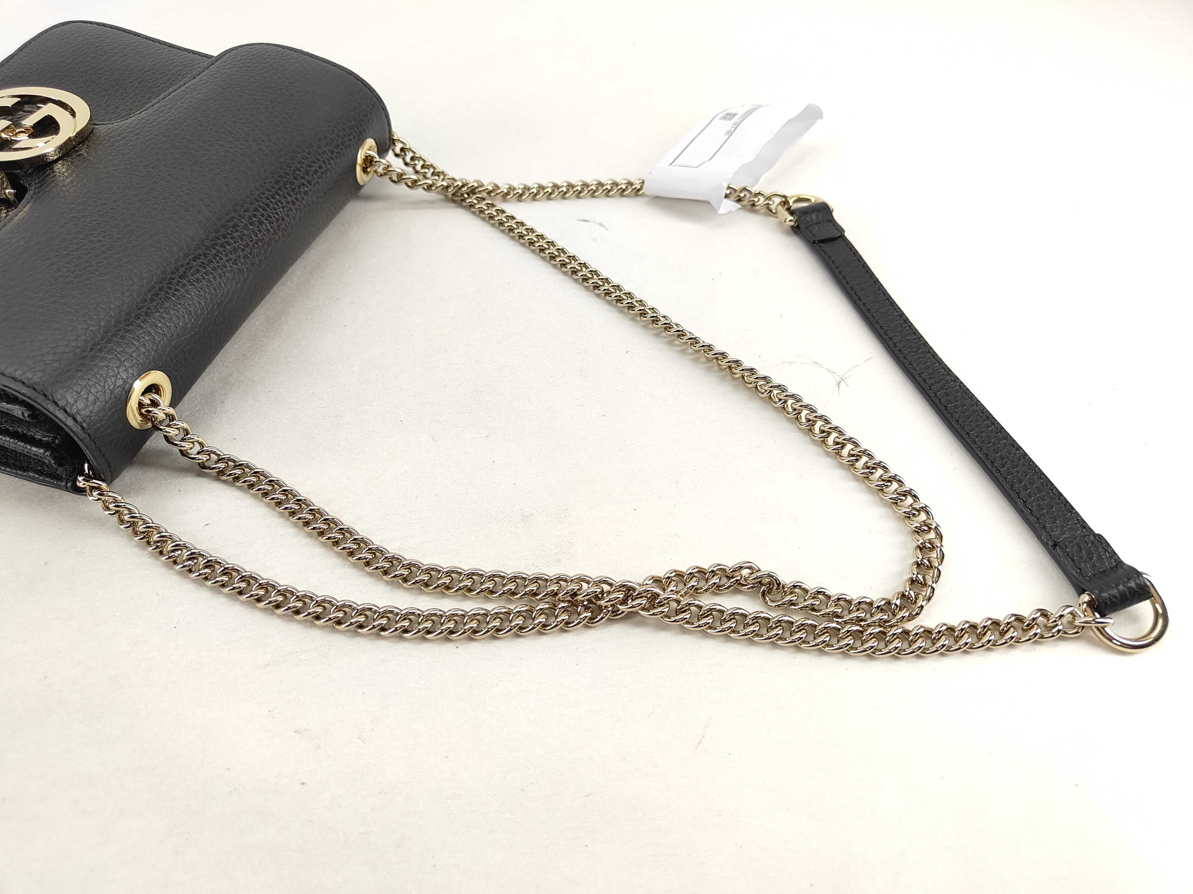 ID- Interlocking G Leather Chain Shoulder Bag Black 510304 with strap — view 4