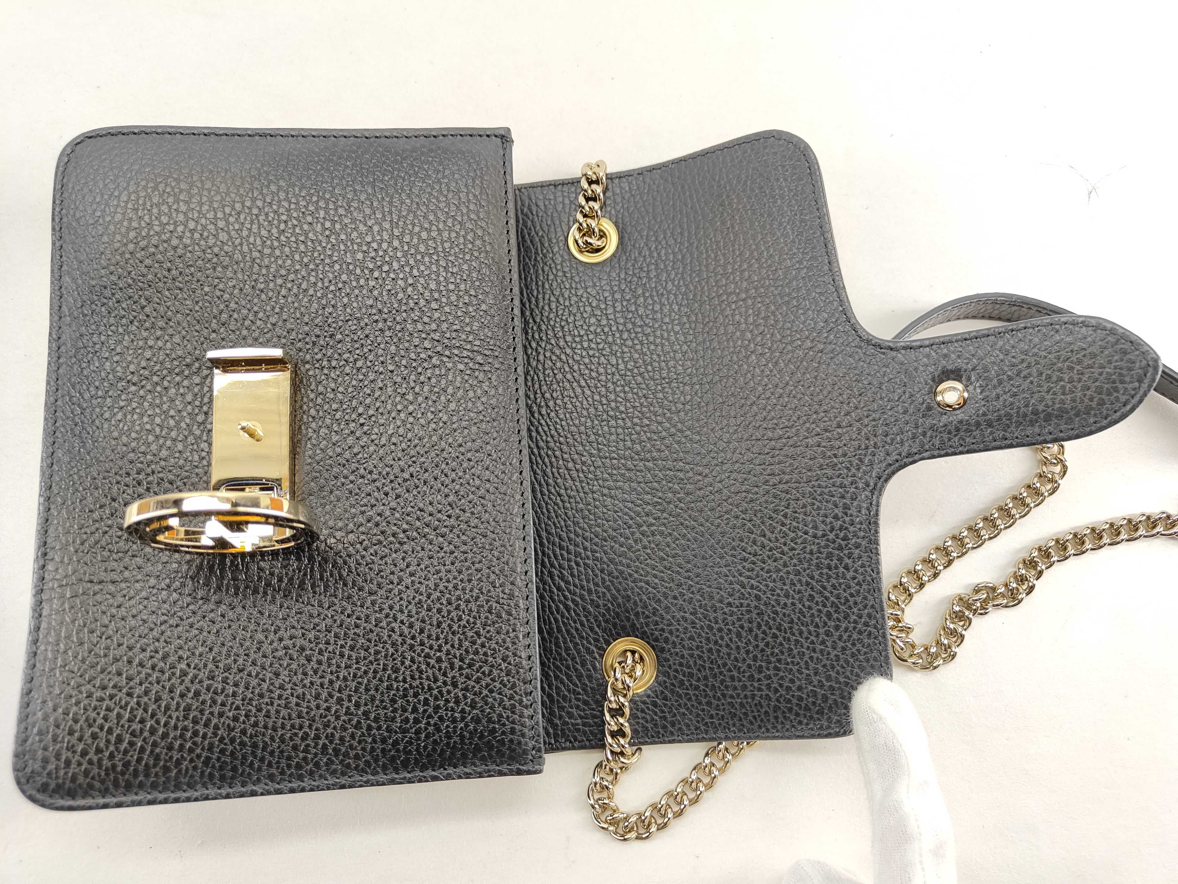 ID- Interlocking G Leather Chain Shoulder Bag Black 510304 with strap — view 6