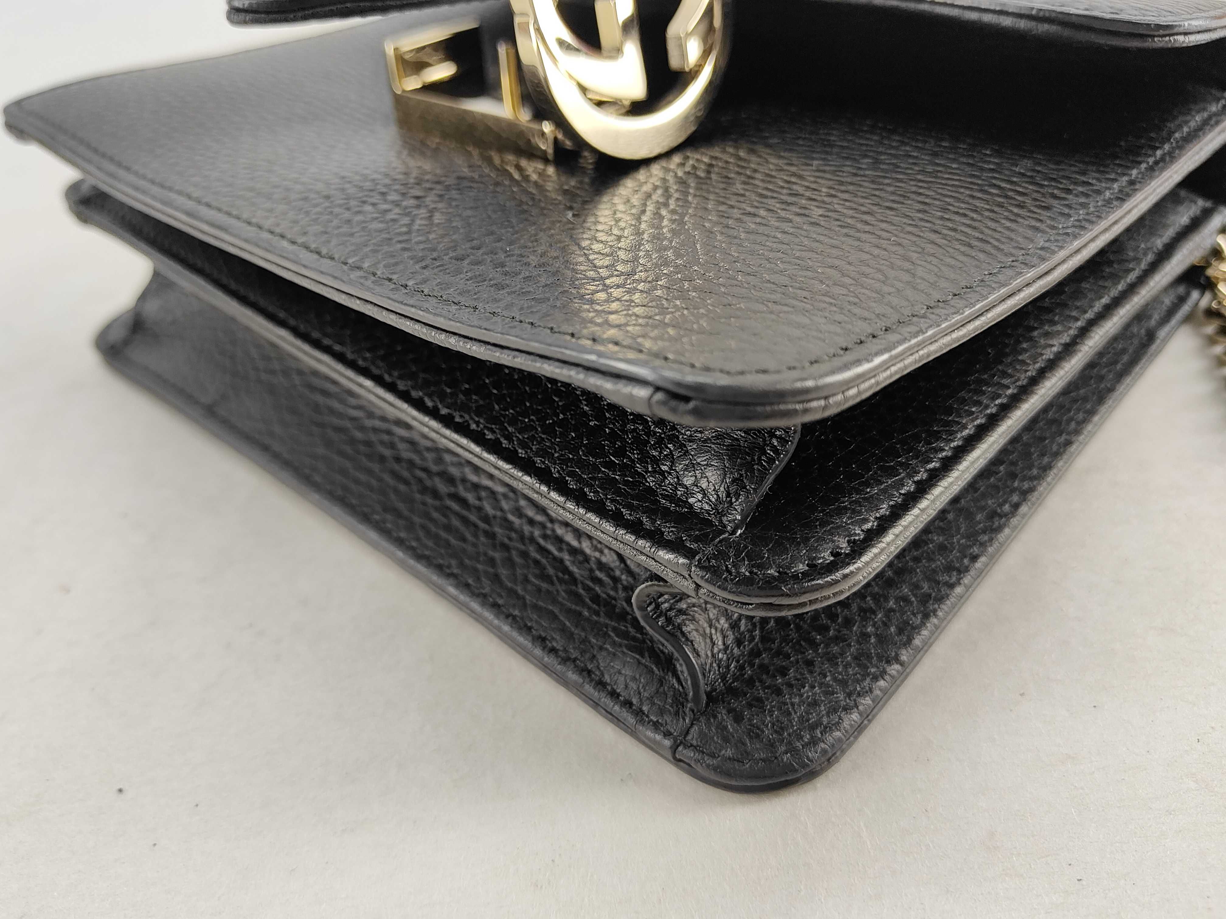 ID- Interlocking G Leather Chain Shoulder Bag Black 510304 with strap — view 7