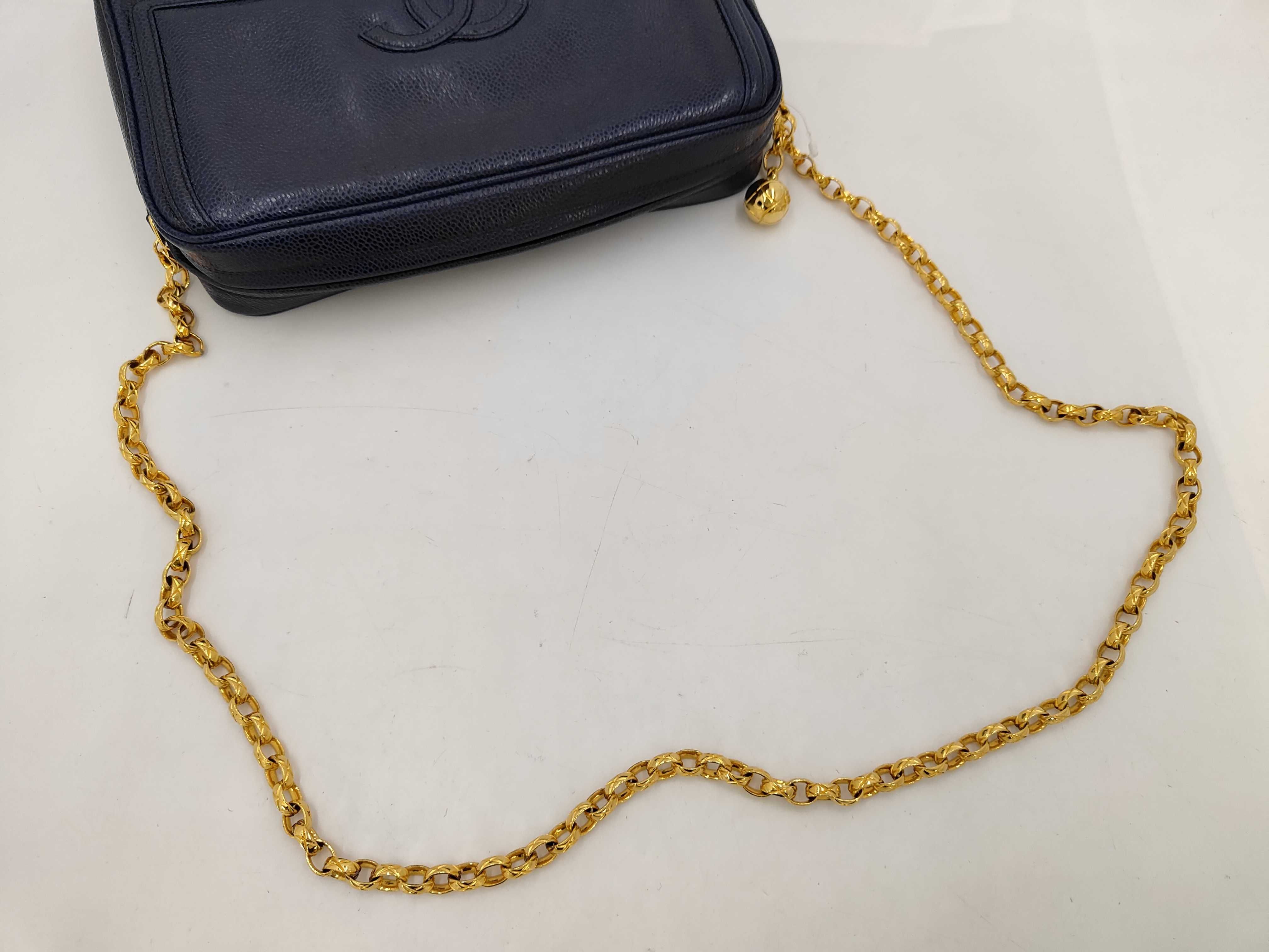 Caviar Skin Coco Mark Chain Shoulder Bag, Blue Shoulder Bag — view 3