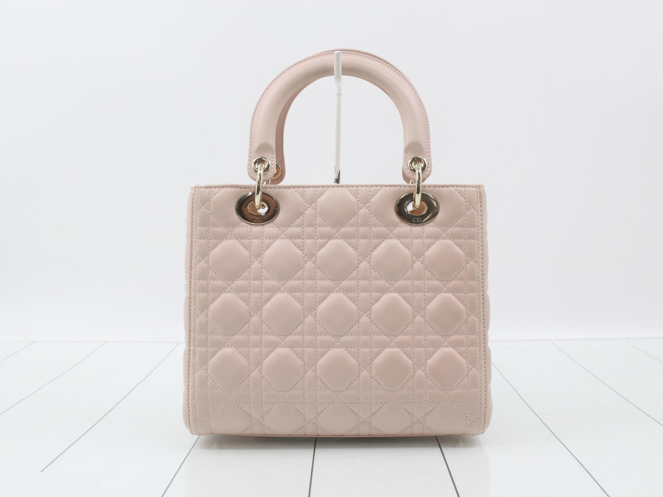 Lady Dior Canage Lamb 2-Way Handbag Pink — view 2