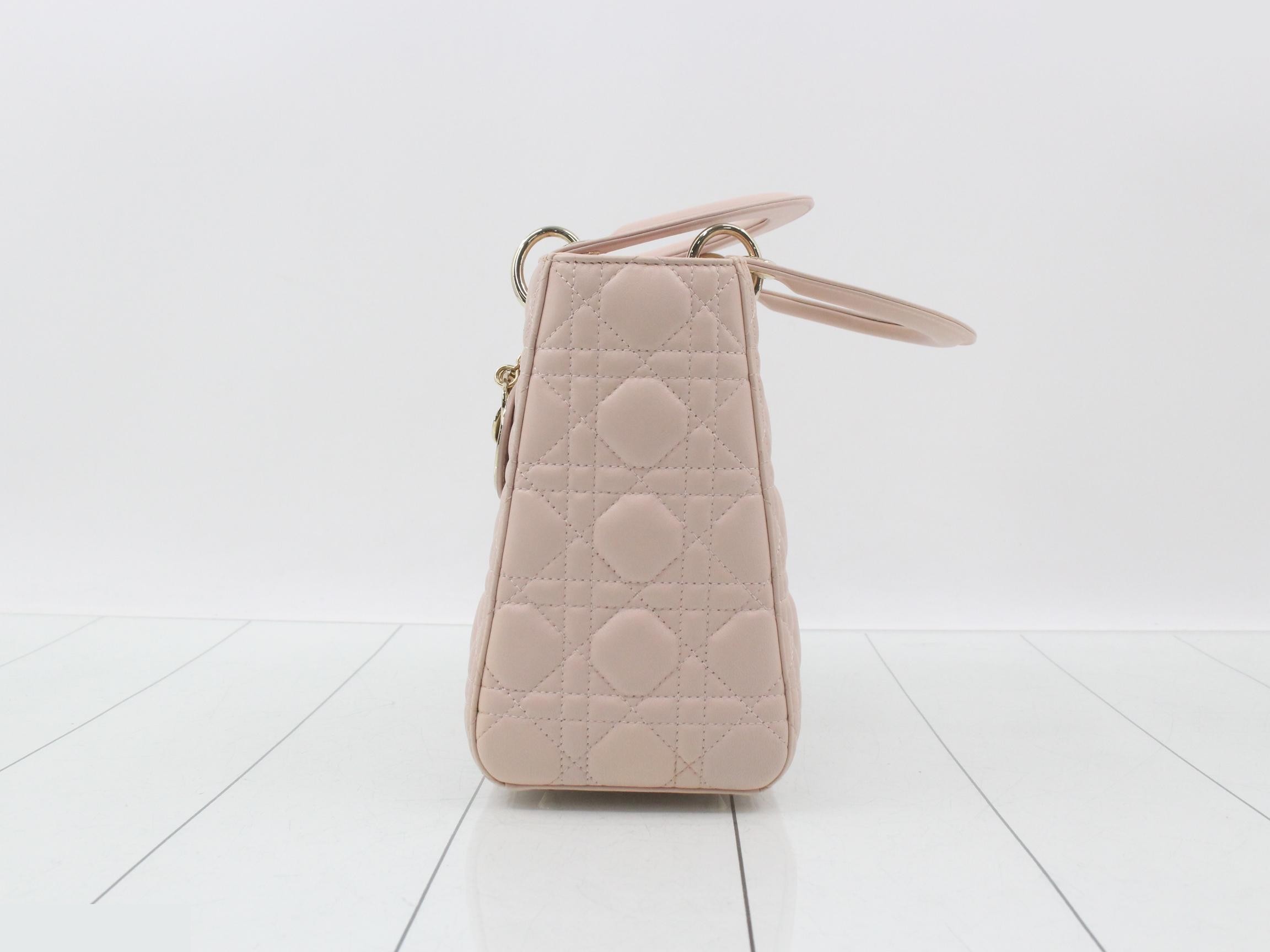 Lady Dior Canage Lamb 2-Way Handbag Pink — view 3