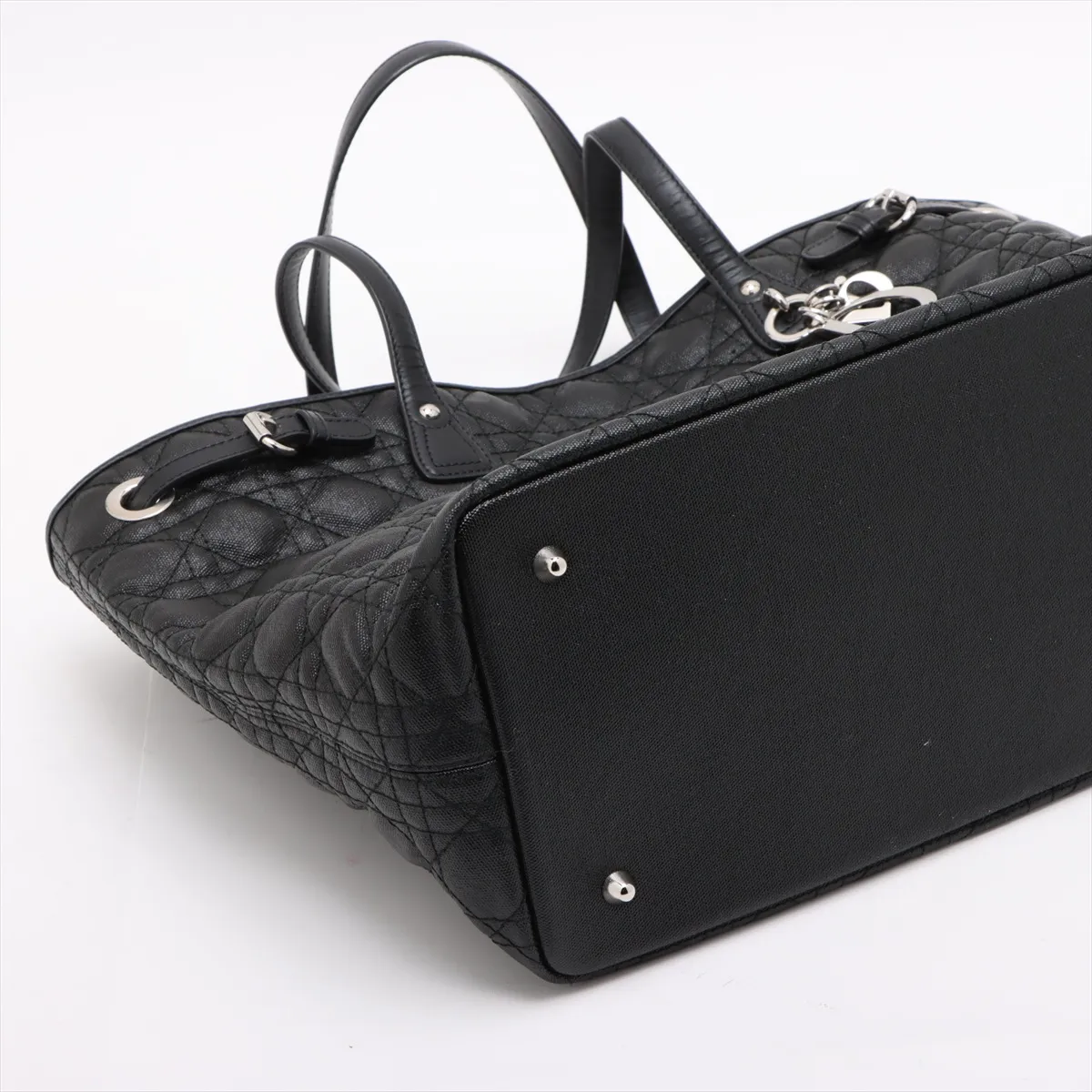 Cannage Panarea Coated Canvas x Leather Tote Bag Black — view 4