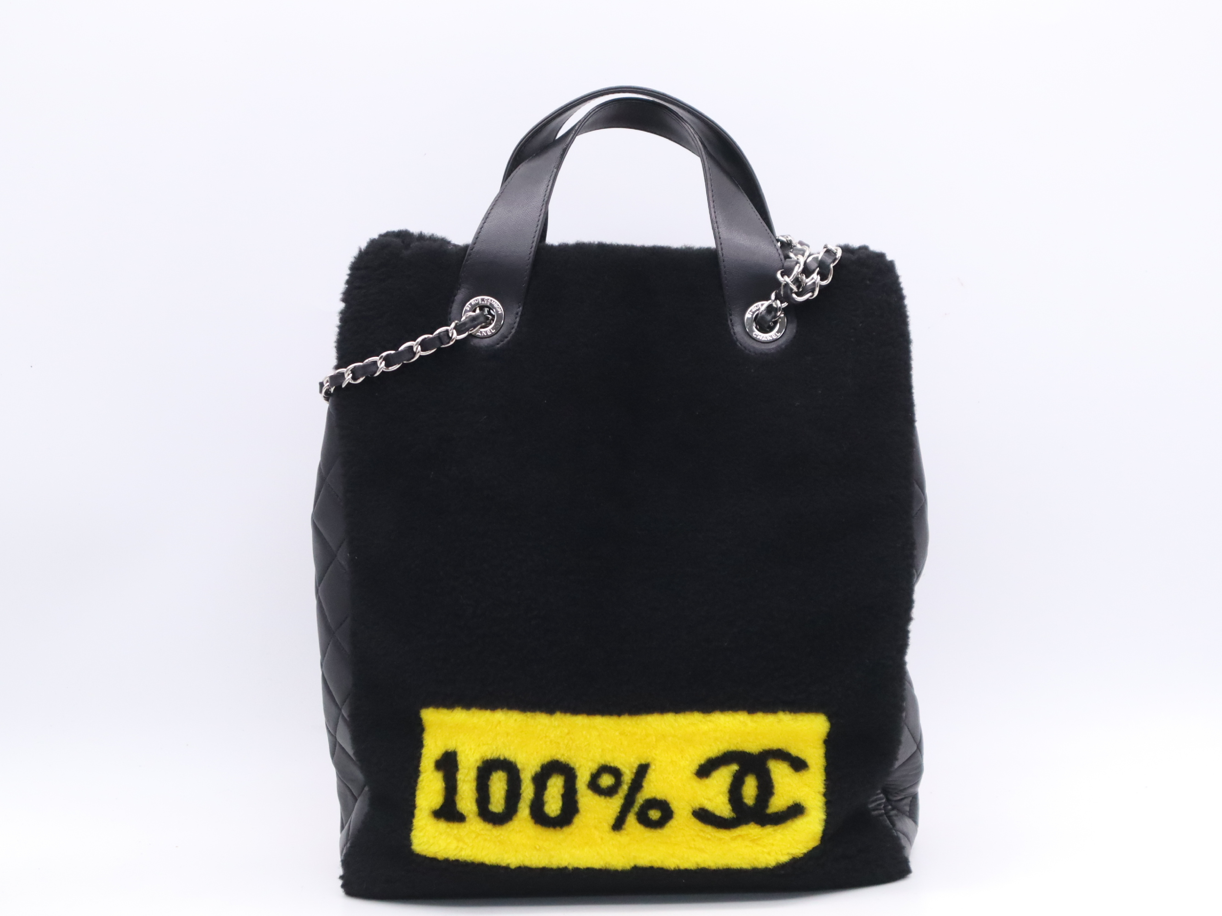A92594 Shearling Lambskin Tote Bag, Black, Silver Hardware, with Seal, Card, and Dust Bag (20383555) — view 2