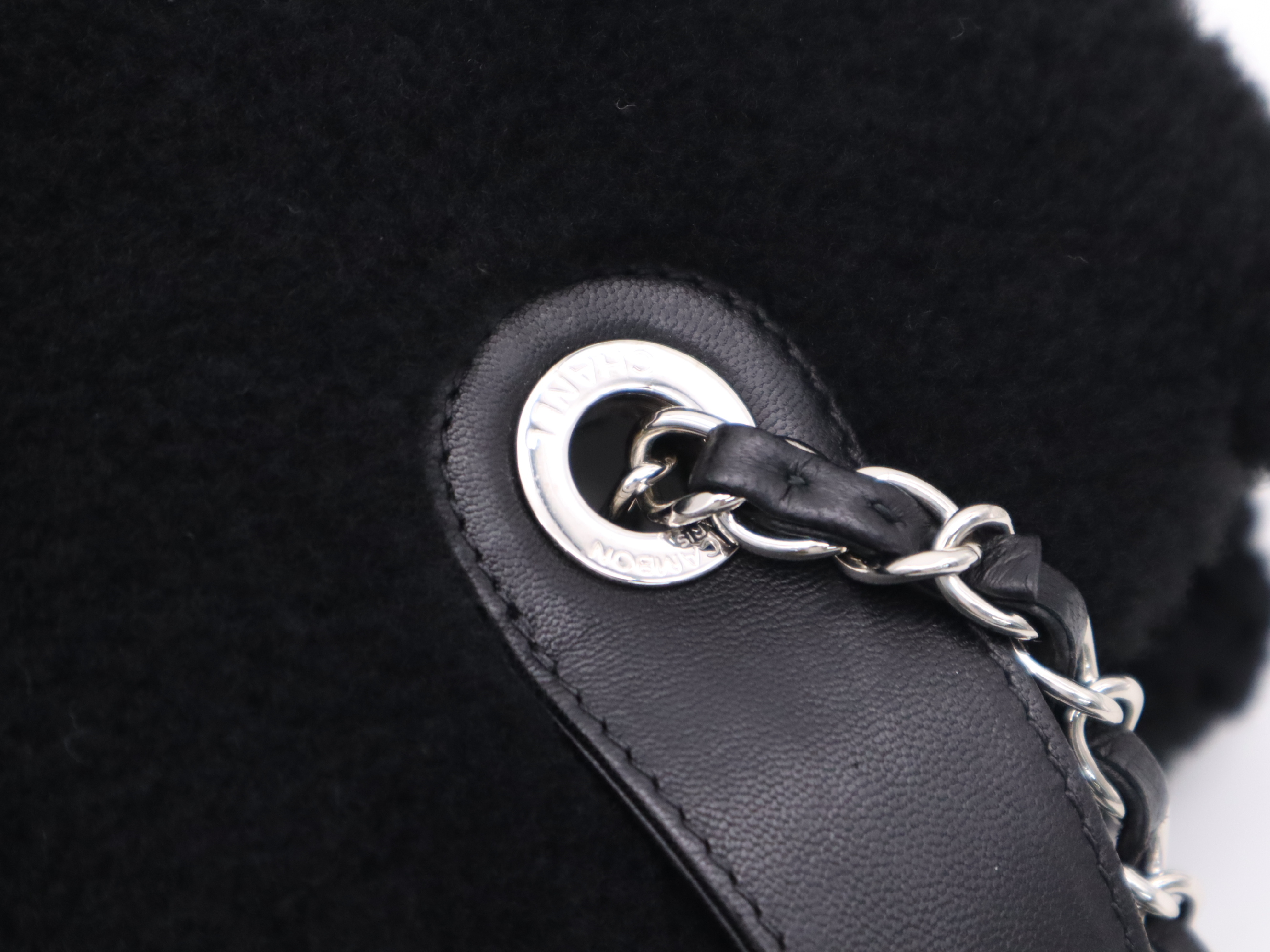 A92594 Shearling Lambskin Tote Bag, Black, Silver Hardware, with Seal, Card, and Dust Bag (20383555) — view 8