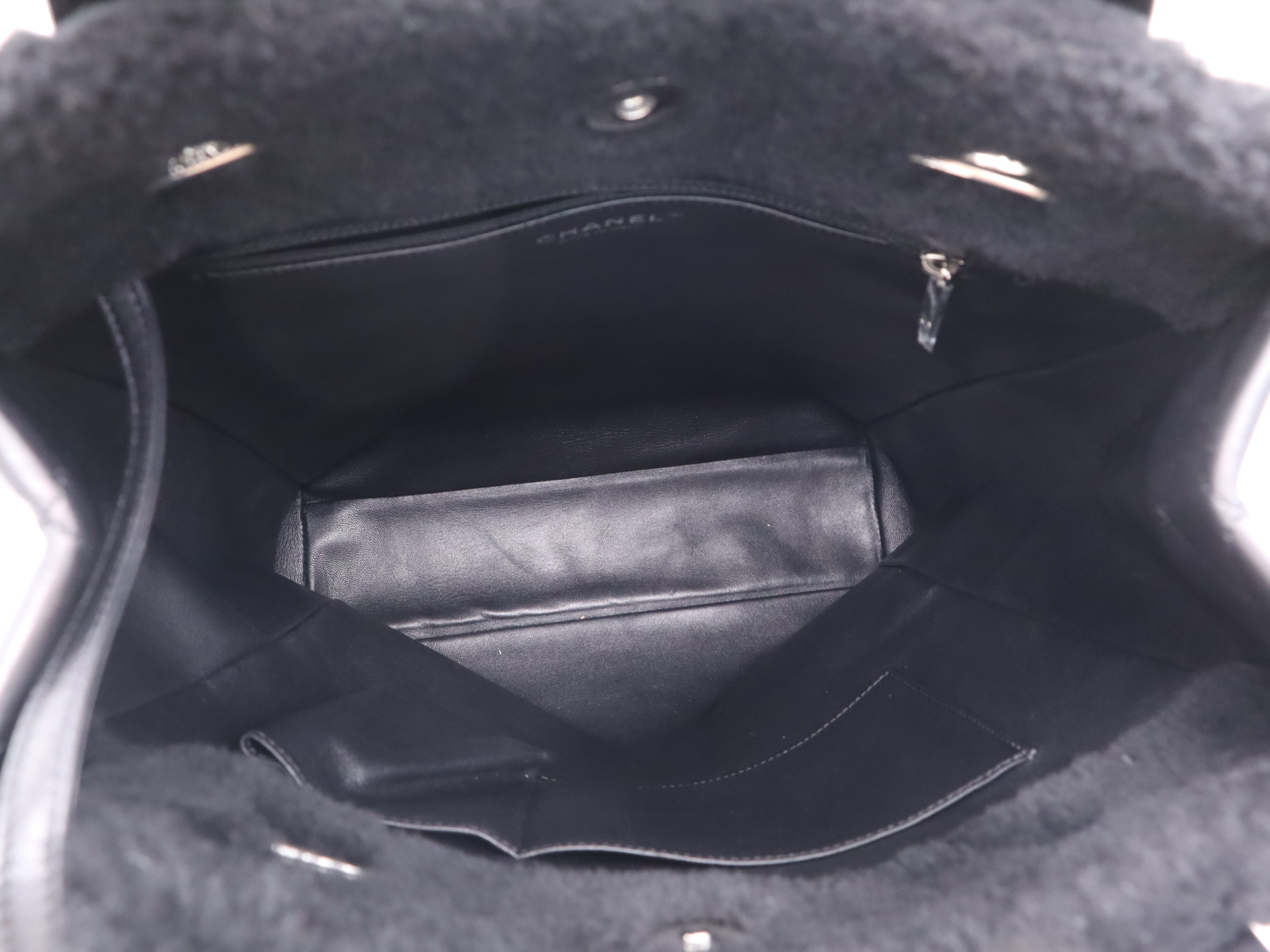 A92594 Shearling Lambskin Tote Bag, Black, Silver Hardware, with Seal, Card, and Dust Bag (20383555) — view 10
