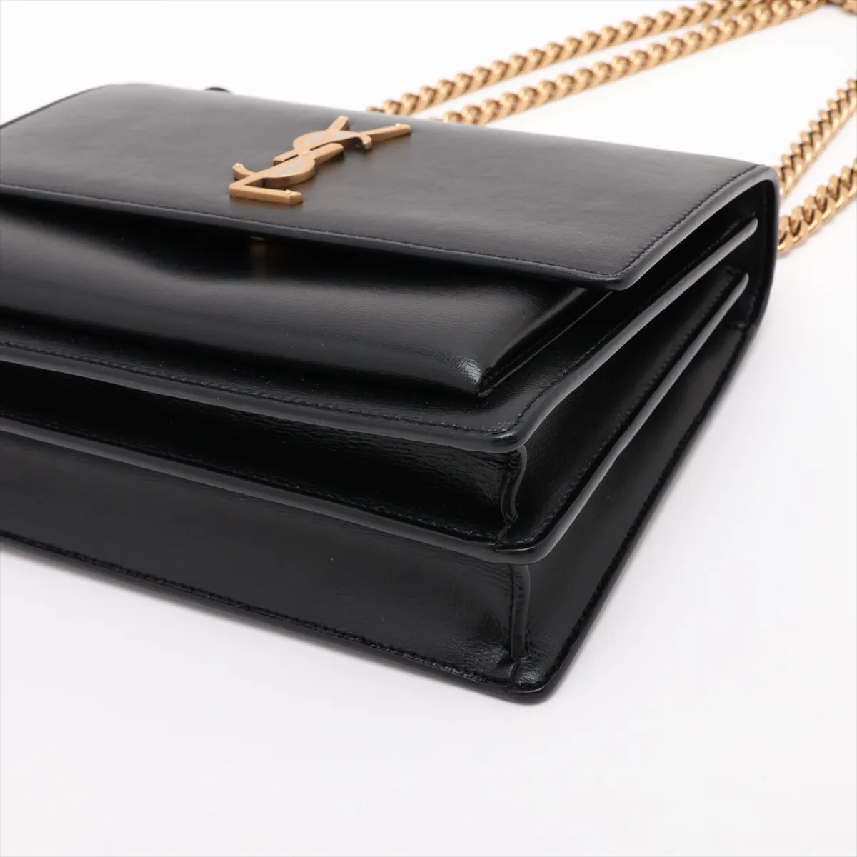 Sunset Leather Chain Shoulder Bag, Black, 442906 — view 3