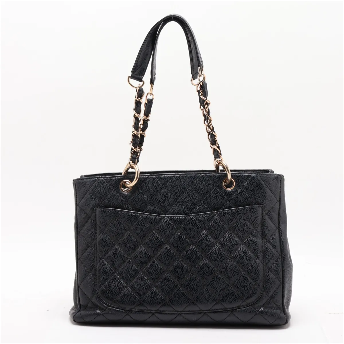 GST Caviar Skin Chain Tote Bag, Black with Gold Hardware — view 2