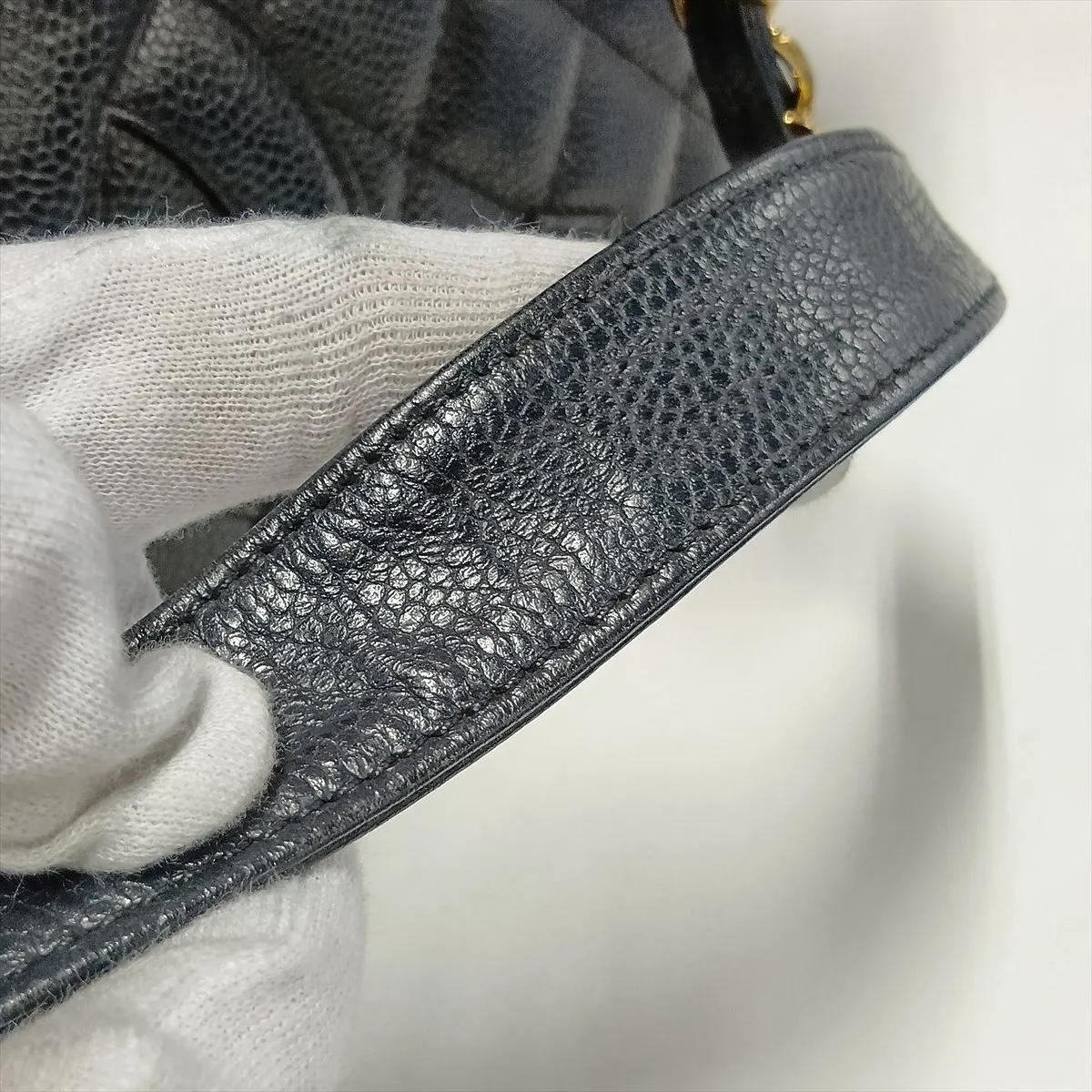 GST Caviar Skin Chain Tote Bag, Black with Gold Hardware — view 15
