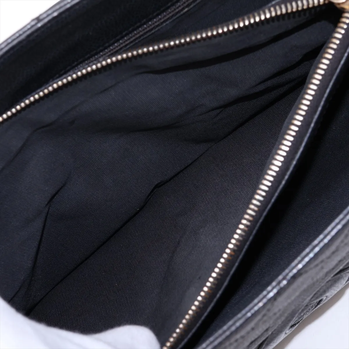 GST Caviar Skin Chain Tote Bag, Black with Gold Hardware — view 9