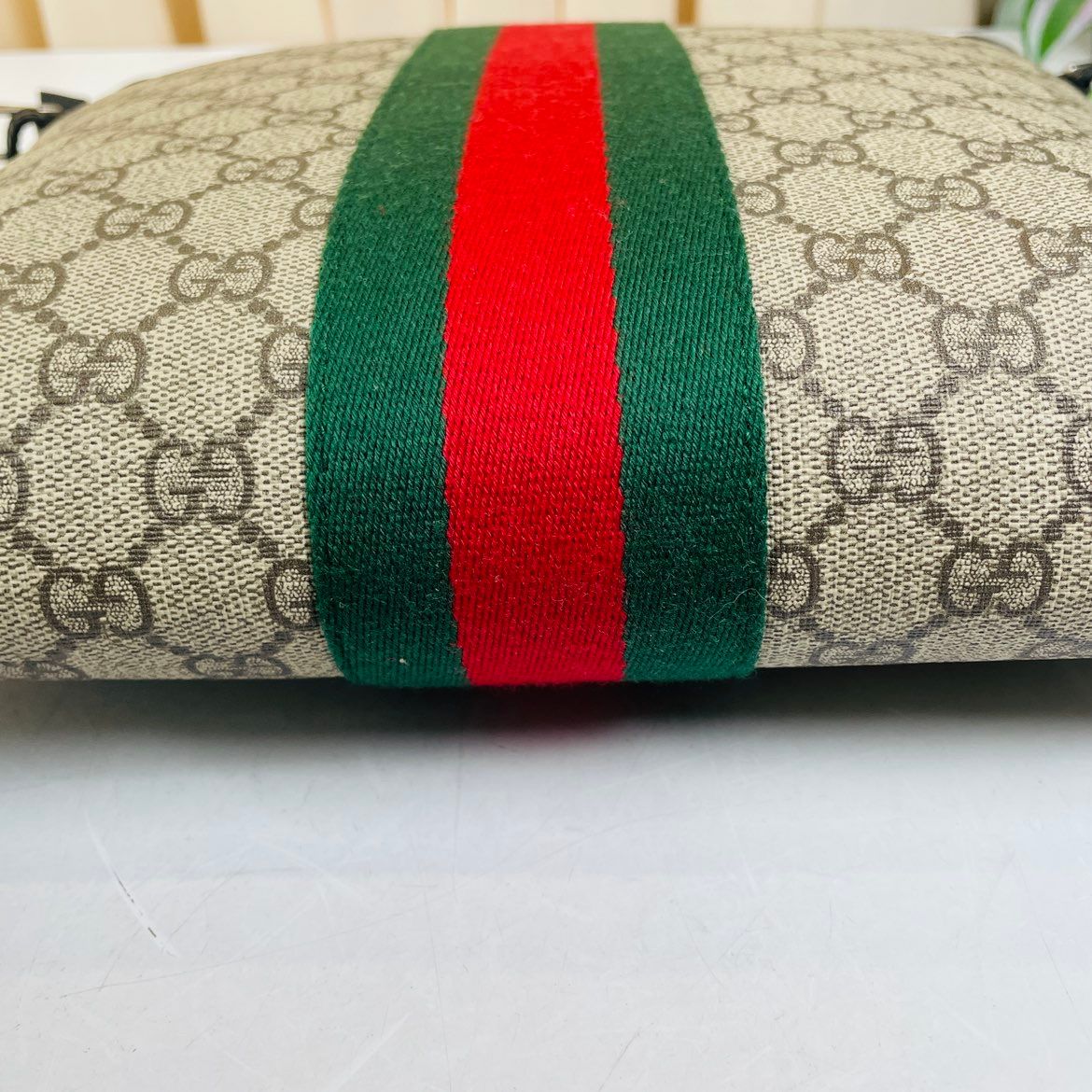 classic GG canvas with red and green stripe men's crossbody bag (no strap) — view 10