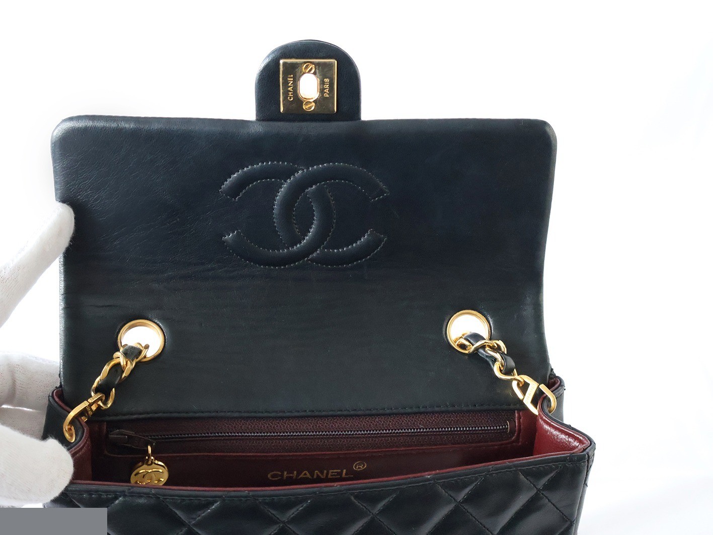 Mini Matelassé 20 Lambskin Chain Shoulder Bag, Black — view 10