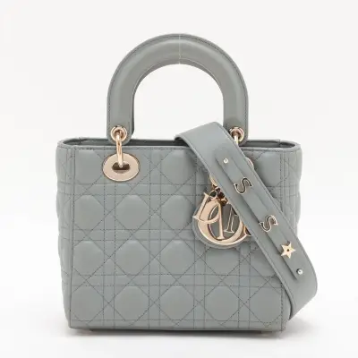 My Lady Dior Cannage Leather 2-Way Handbag, Gray