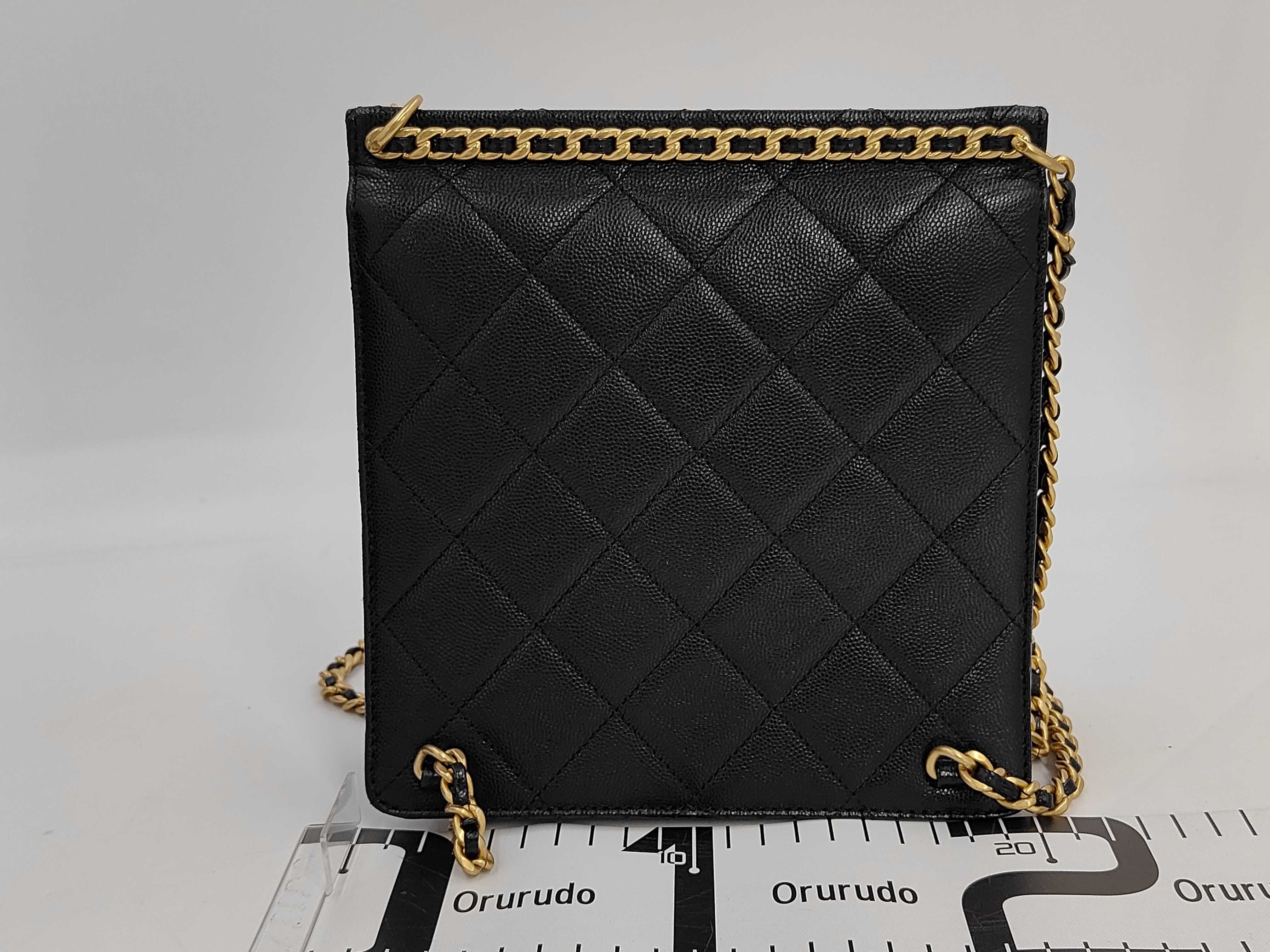 Matelassé Caviar Skin Chain-Around Backpack with Gold Hardware and Serial Number Plate, Black Shoulder Bag — view 2