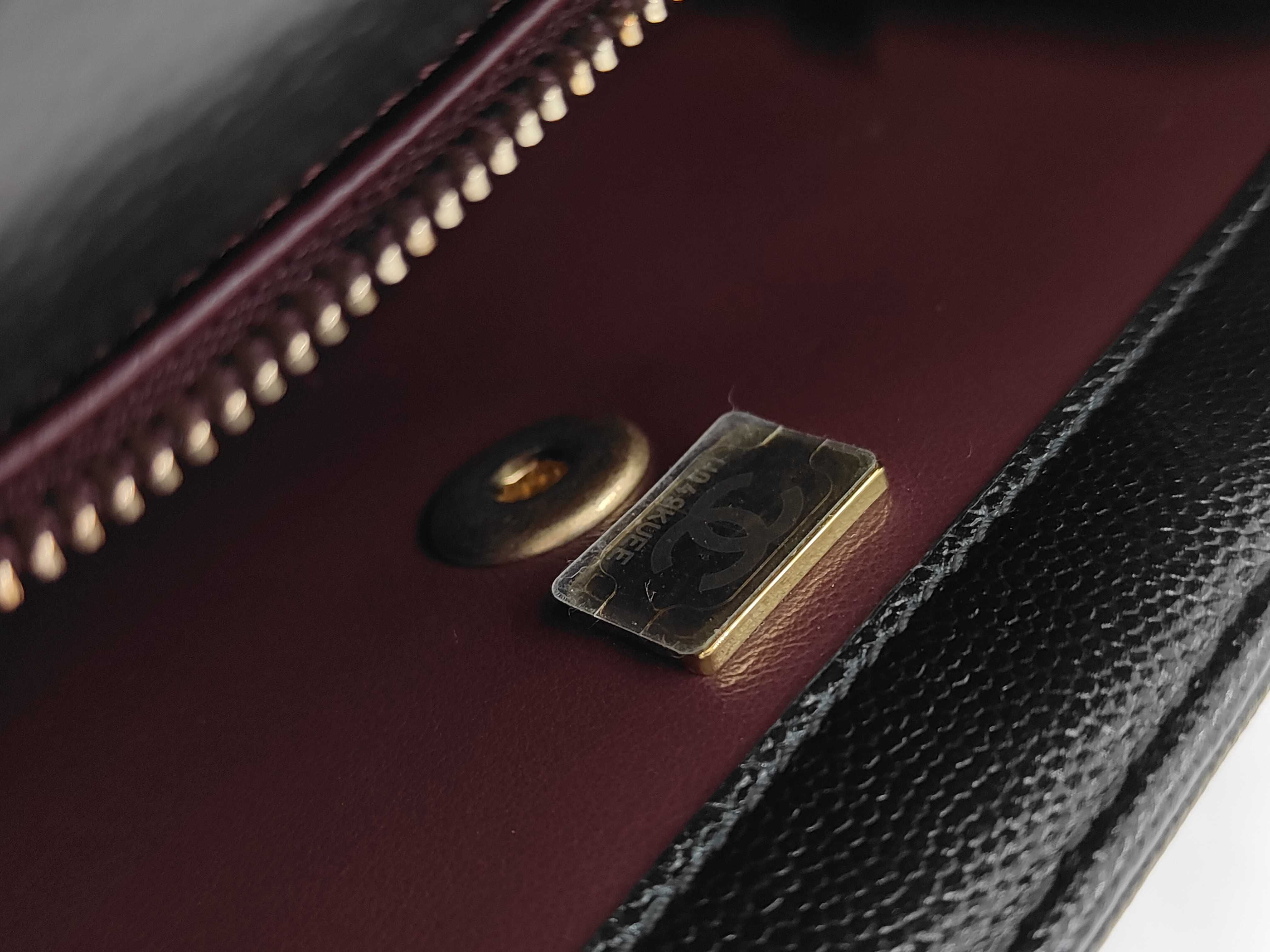 Matelassé Caviar Skin Chain-Around Backpack with Gold Hardware and Serial Number Plate, Black Shoulder Bag — view 11