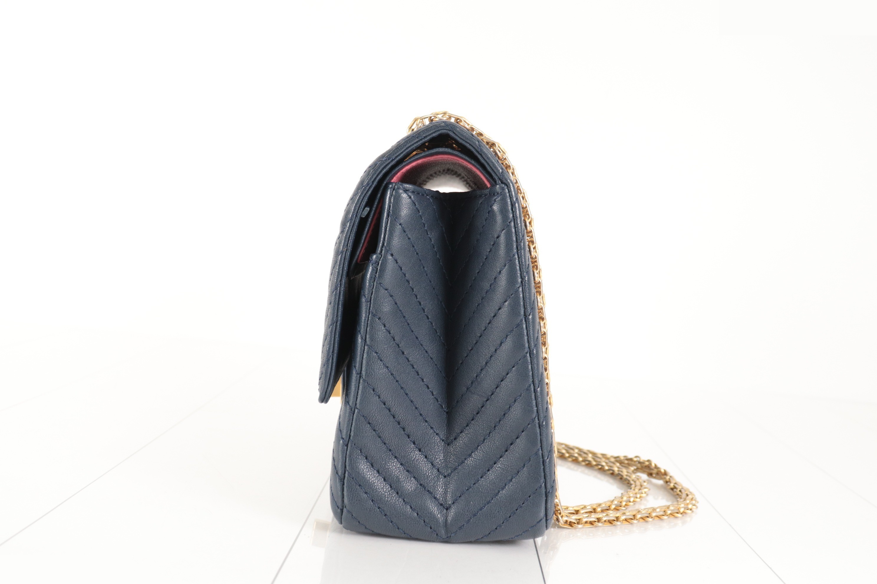 Chevron Double Flap Calfskin 2.55 Chain Shoulder Bag Navy Serial Number 23 — view 5