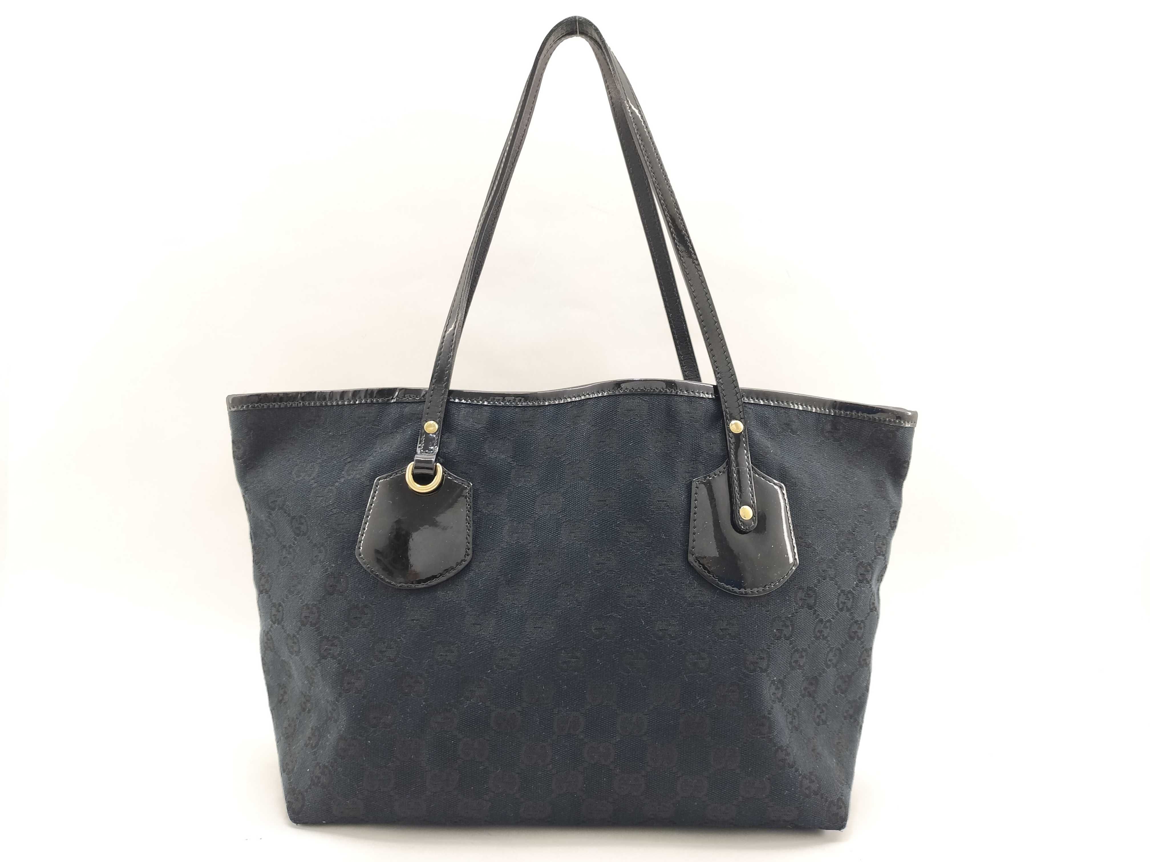 GG Canvas Tote Bag, Black Enamel, 211976 Tote Bag