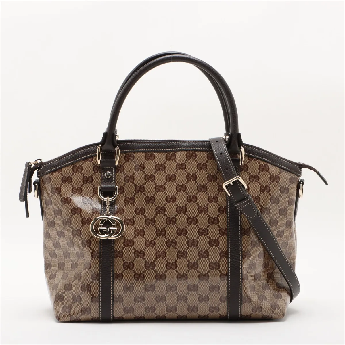 GG Crystal Patent Leather x Leather 2WAY Handbag Brown x Beige 341503 Outlet
