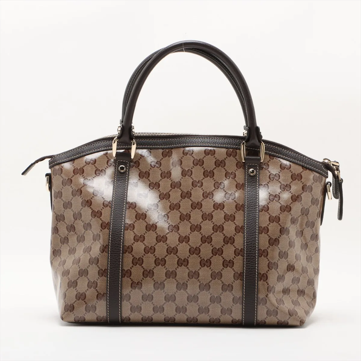 GG Crystal Patent Leather x Leather 2WAY Handbag Brown x Beige 341503 Outlet — view 2
