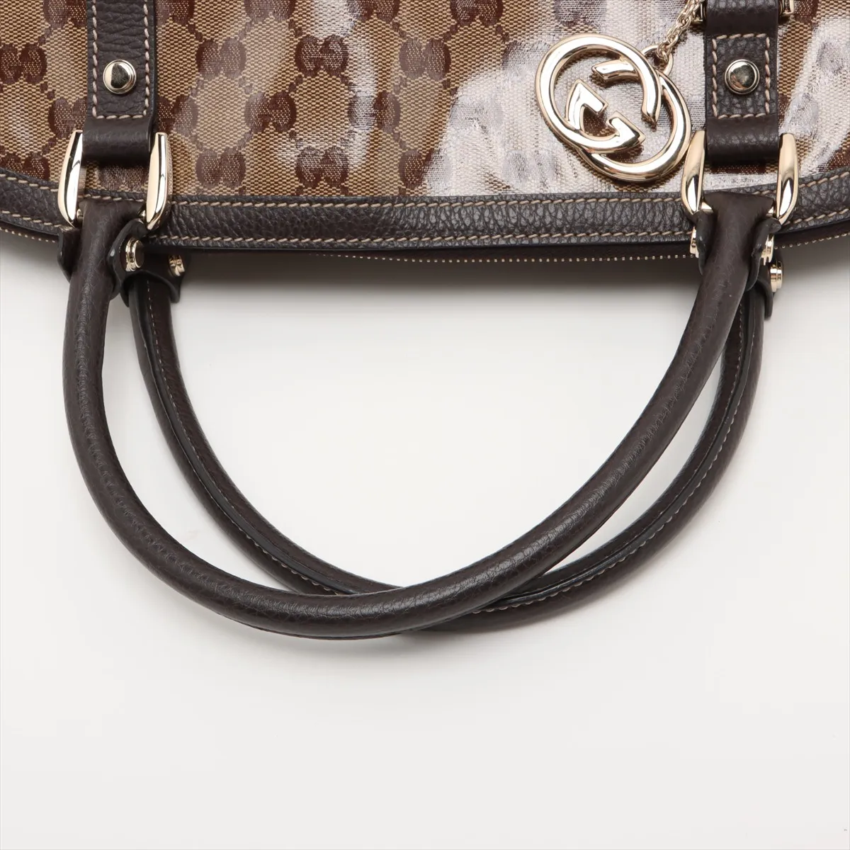 GG Crystal Patent Leather x Leather 2WAY Handbag Brown x Beige 341503 Outlet — view 5