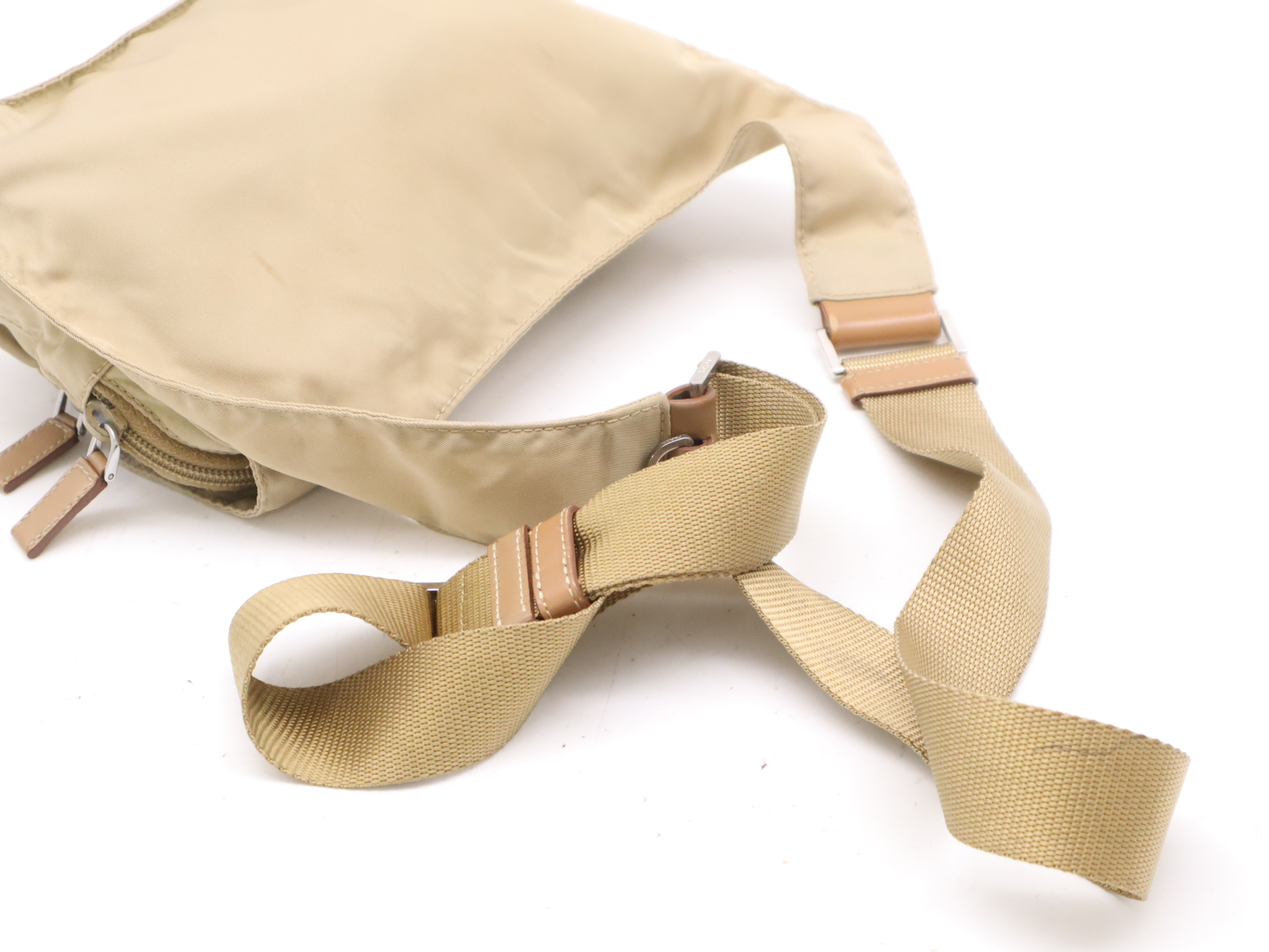 nylon triangle logo shoulder bag beige SV metal fittings shoulder bag — view 6
