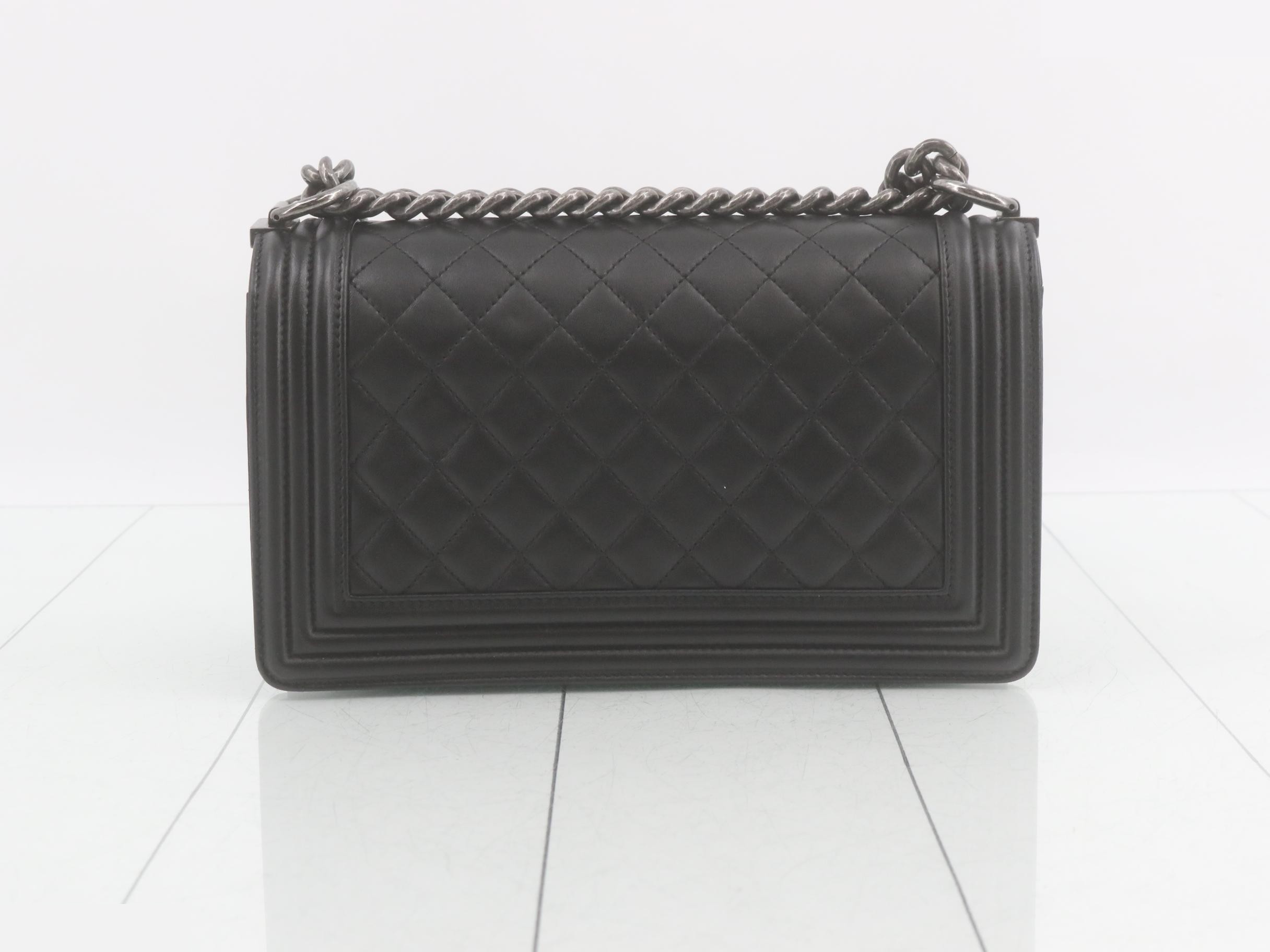 Boy Chanel Leather Chain Shoulder Bag, Black — view 2