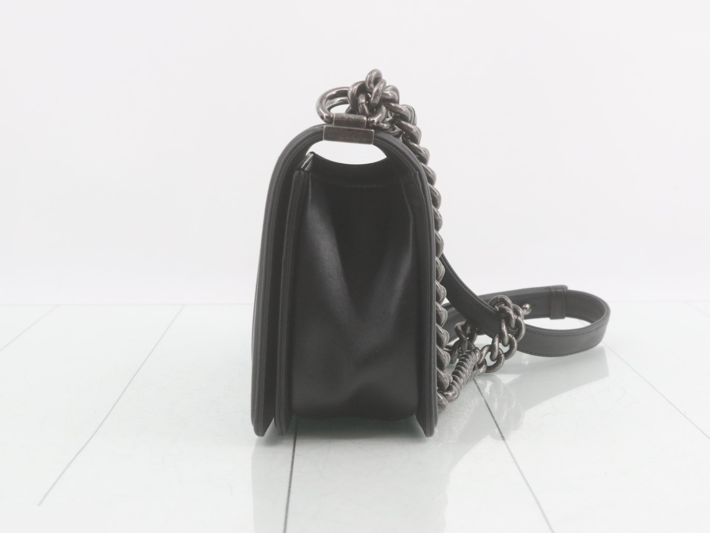 Boy Chanel Leather Chain Shoulder Bag, Black — view 3