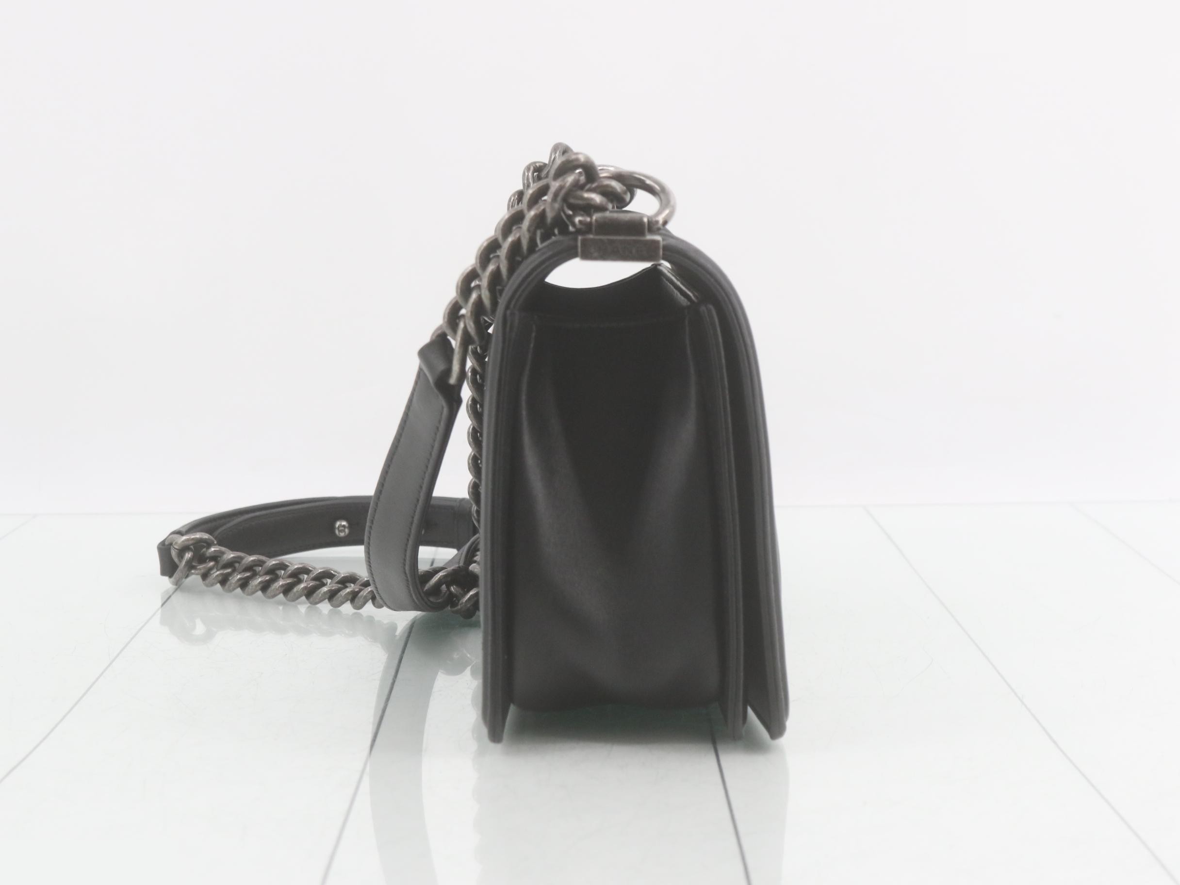Boy Chanel Leather Chain Shoulder Bag, Black — view 4