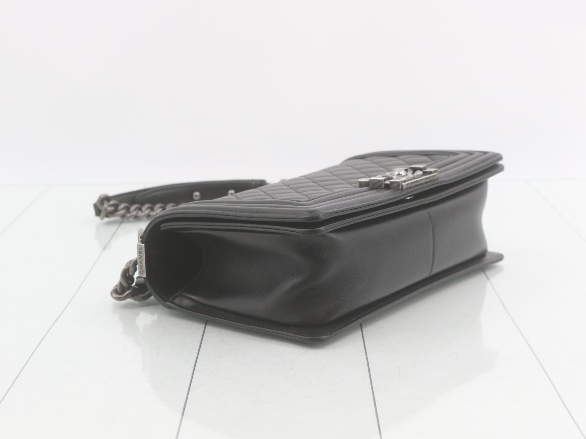 Boy Chanel Leather Chain Shoulder Bag, Black — view 5